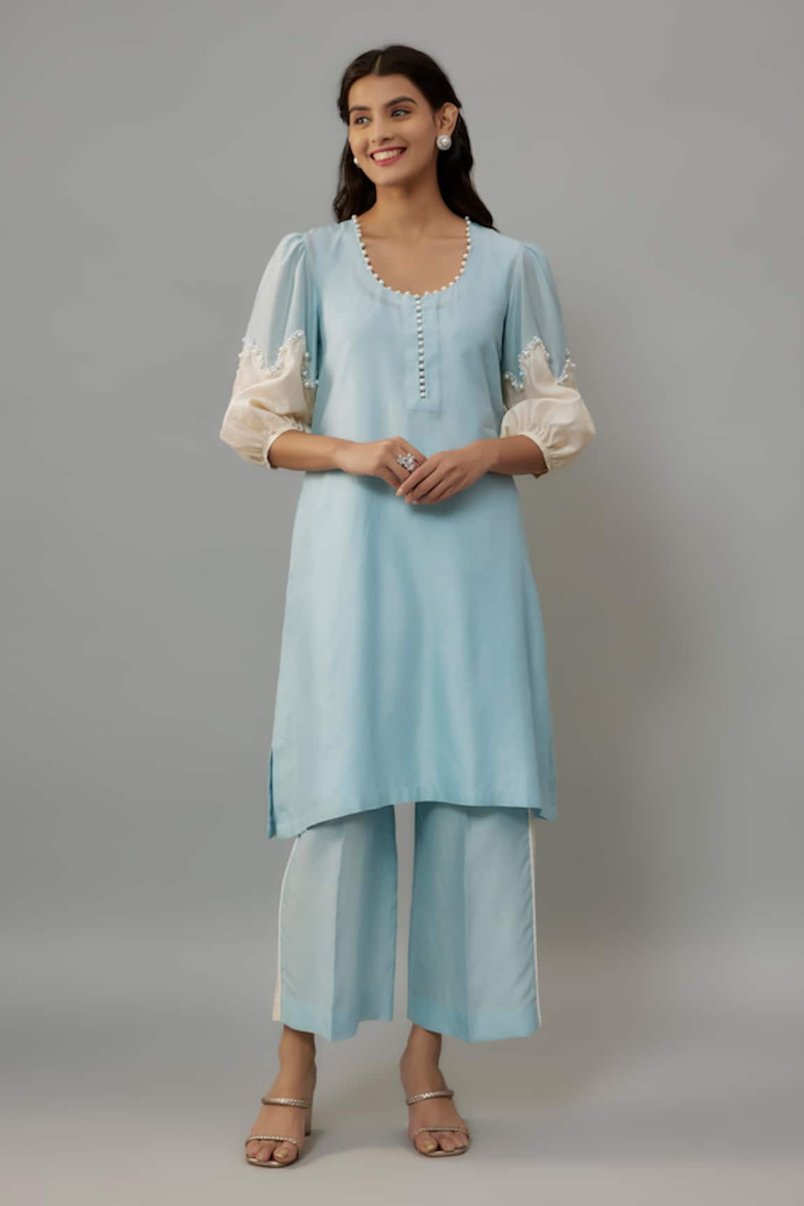 The Aarya Pearl Hand Embroidered Kurta & Palazzo Set