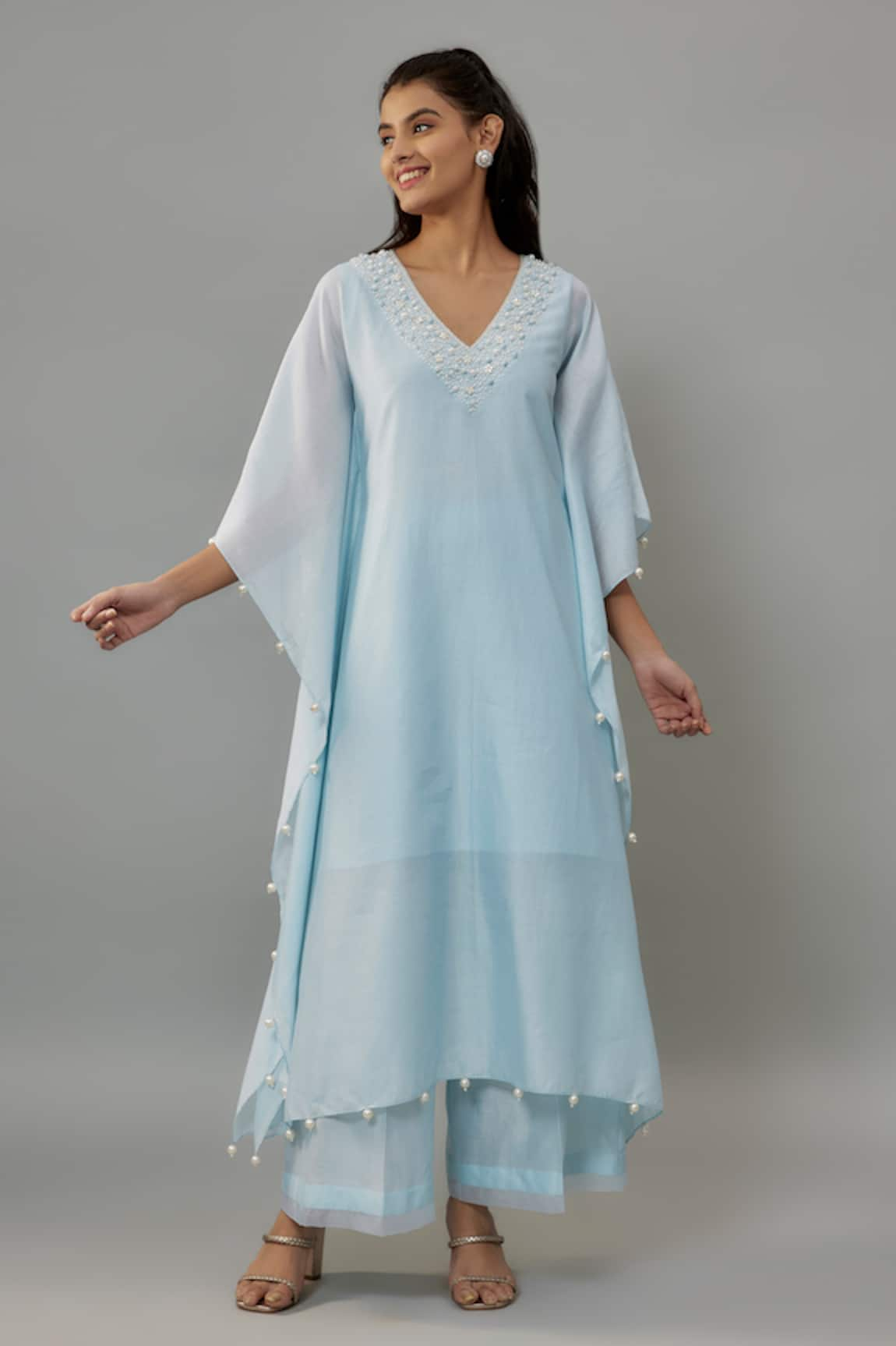 The Aarya Pearls Hand Embroidered Kaftan & Palazzo Set