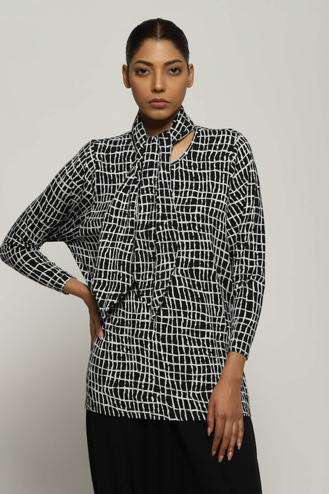 Abraham & Thakore Tencel Lycra Lattice Print Top