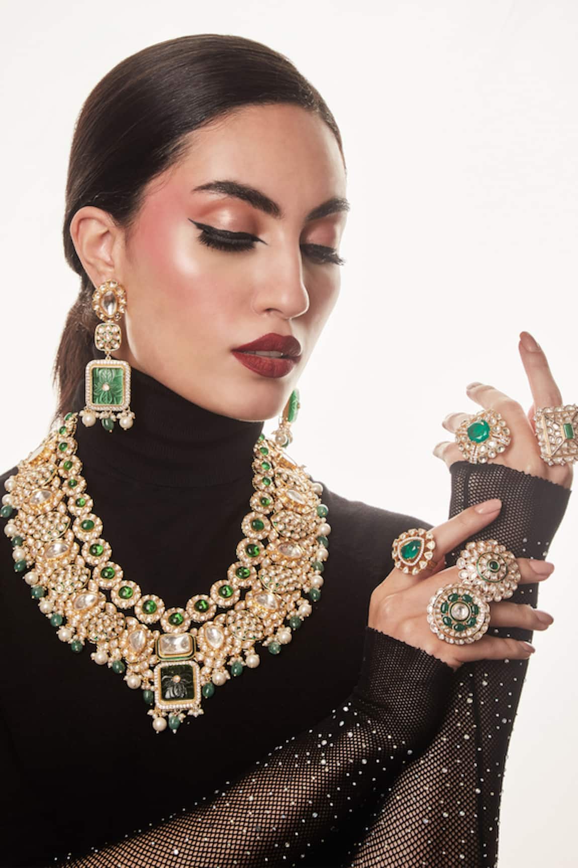 Ekathva Jaipur Haina Emerald Polki Necklace Set
