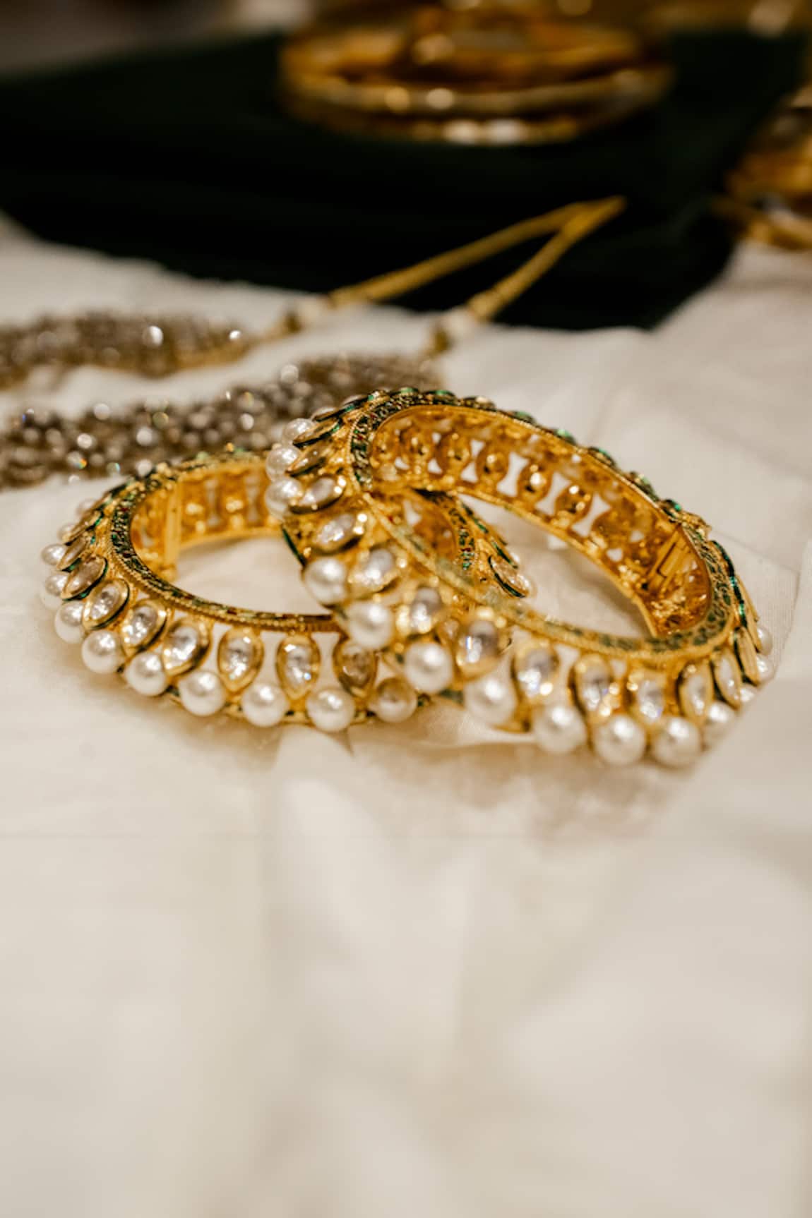 Ekathva Jaipur Fida Stone Studded Pearl Bangles- Set Of 2