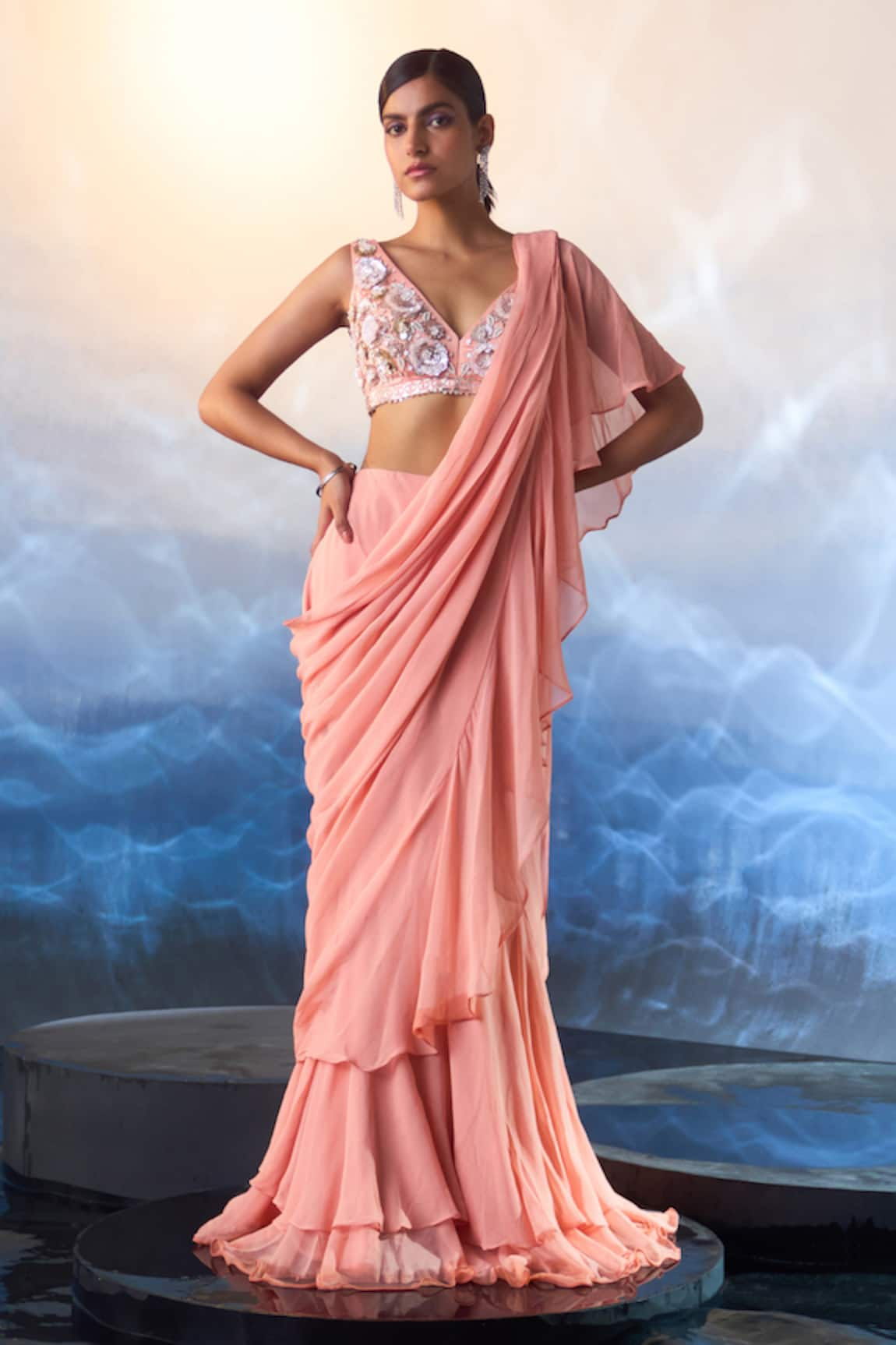 Angad Singh Pre-Draped Ruffled Saree With Blouse