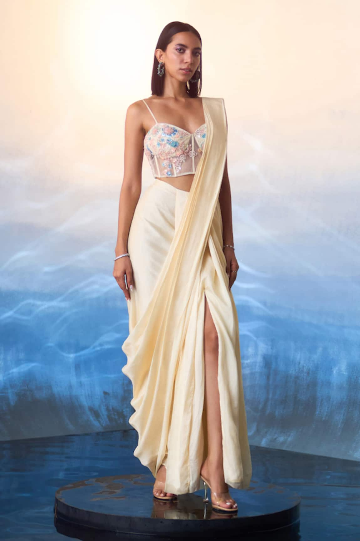 Angad Singh Pre-Draped Saree With Corset Embroidered Blouse