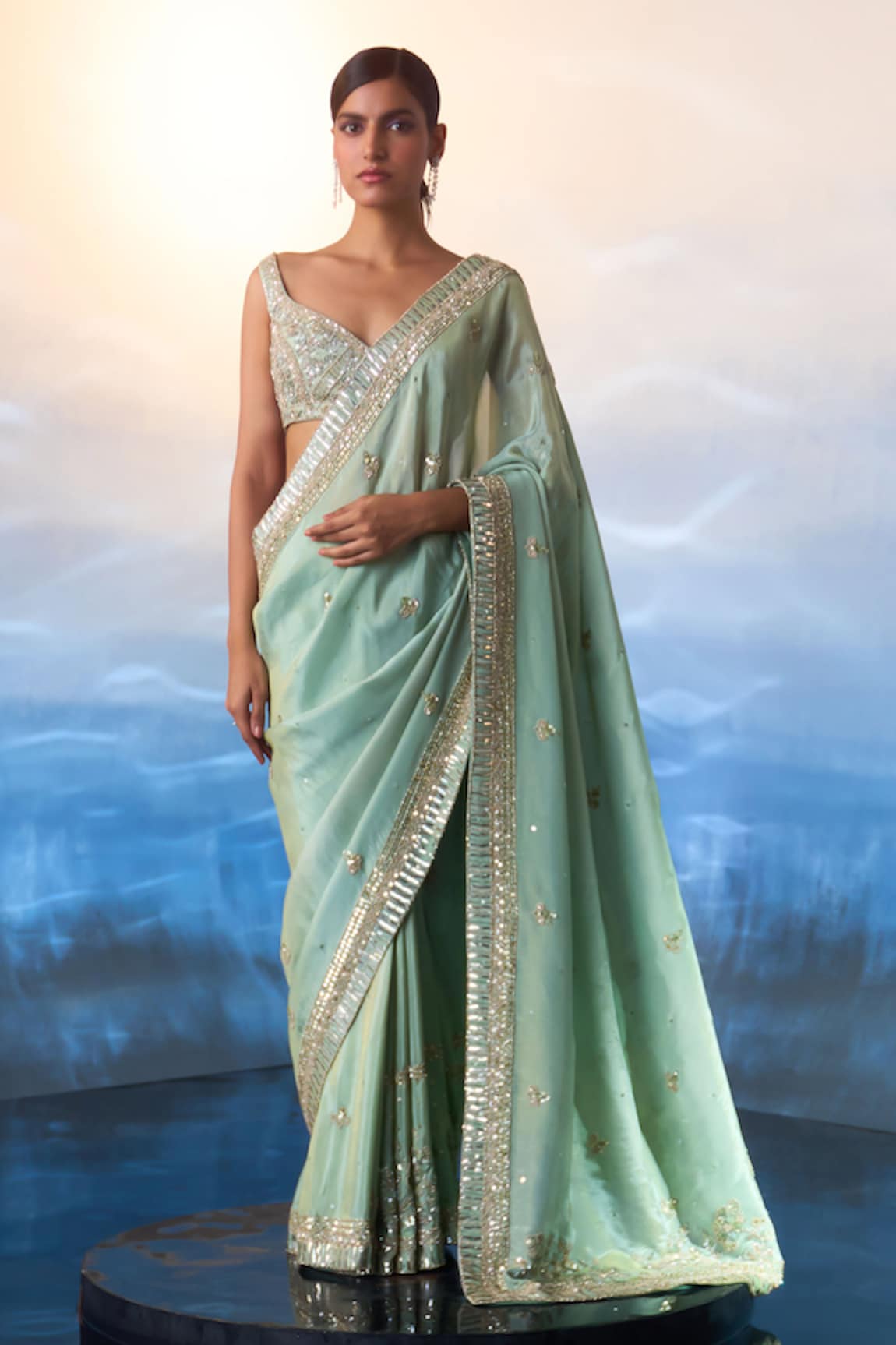 Angad Singh Azura Crest Embroidered Tissue Saree Set