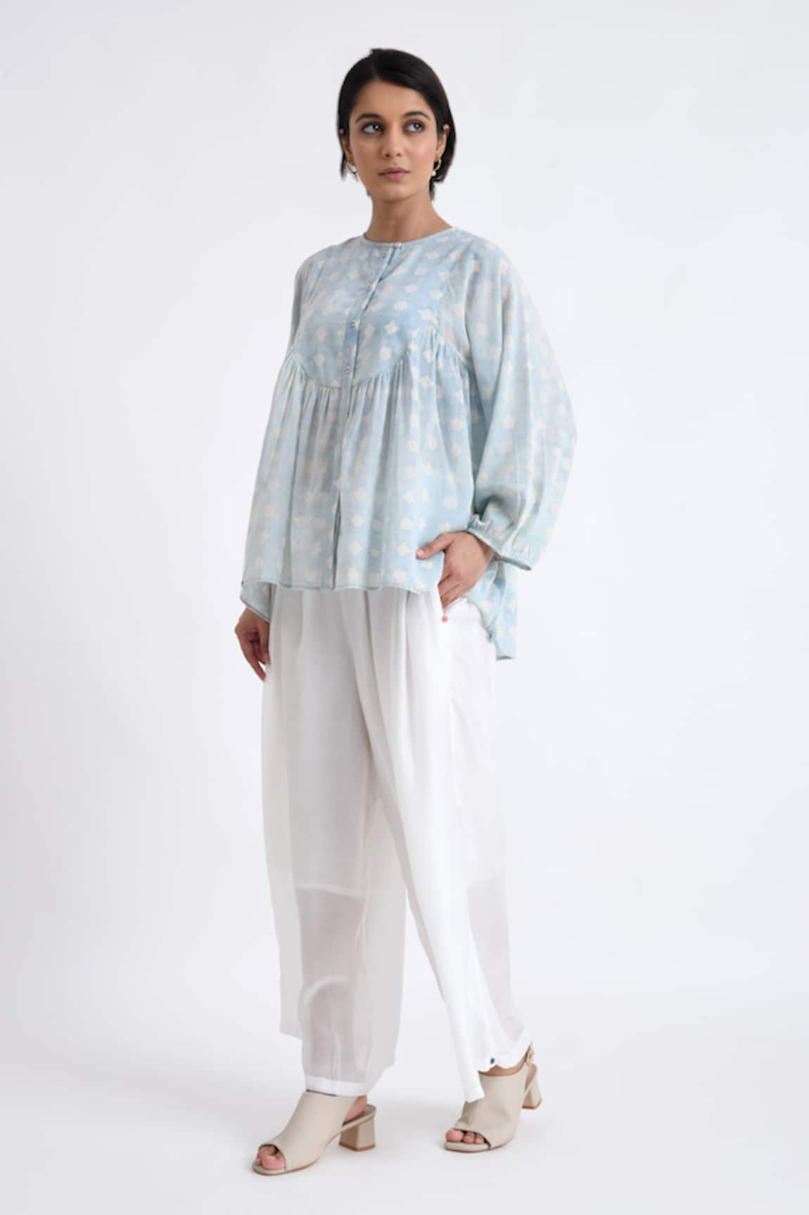 Jayati Goenka Block Print Cotton Button Down Top With Pant