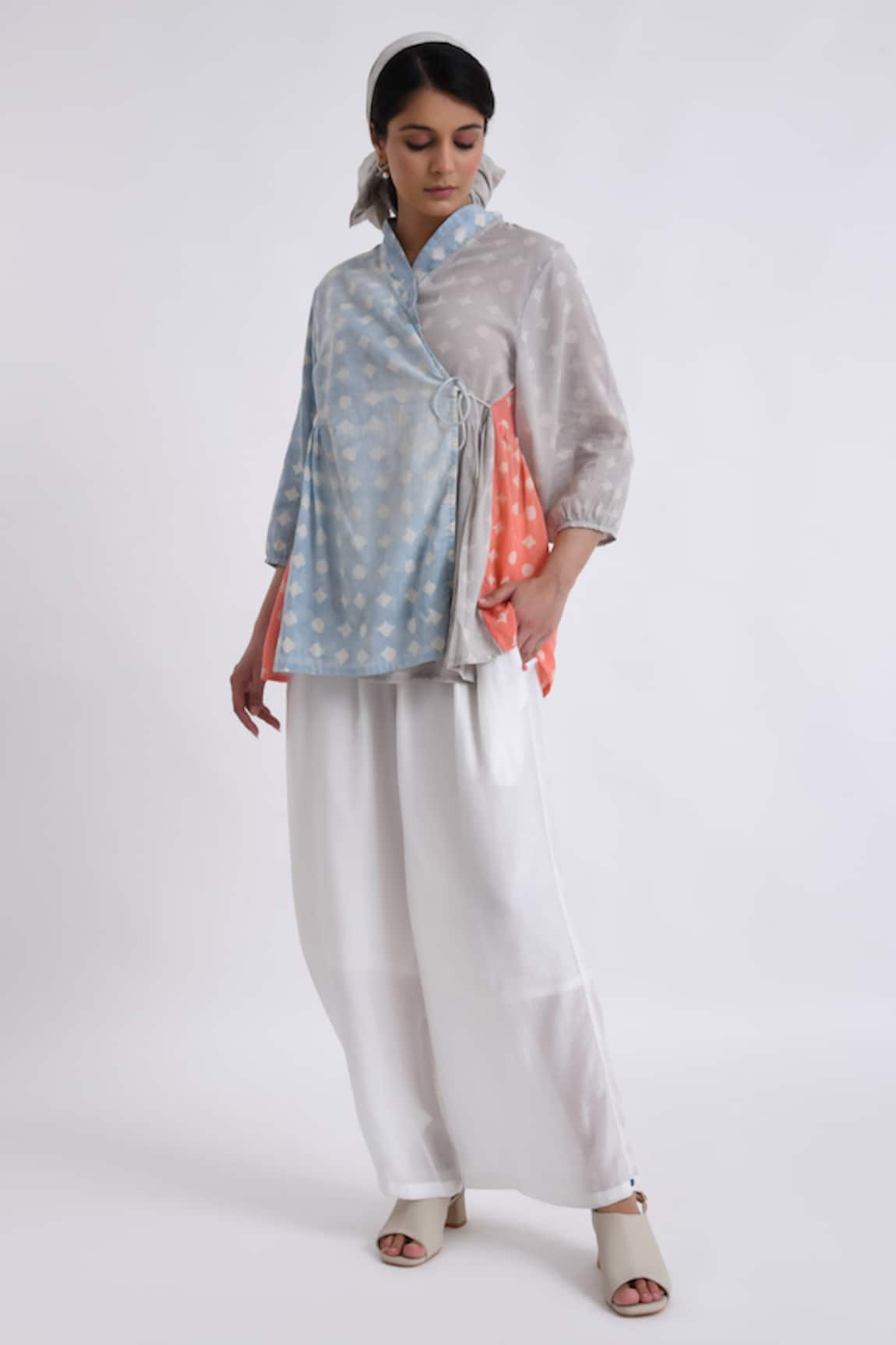 Jayati Goenka Cotton Color Block Print Wrap Top With Pant