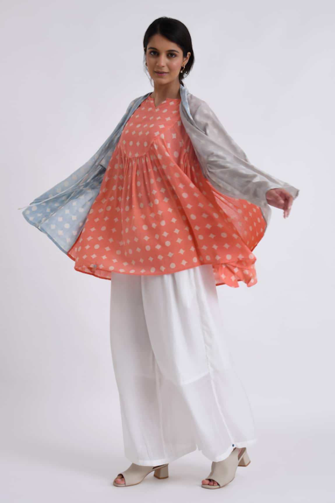 Jayati Goenka Cotton Color Block Print Peplum Wrap Top With Pant