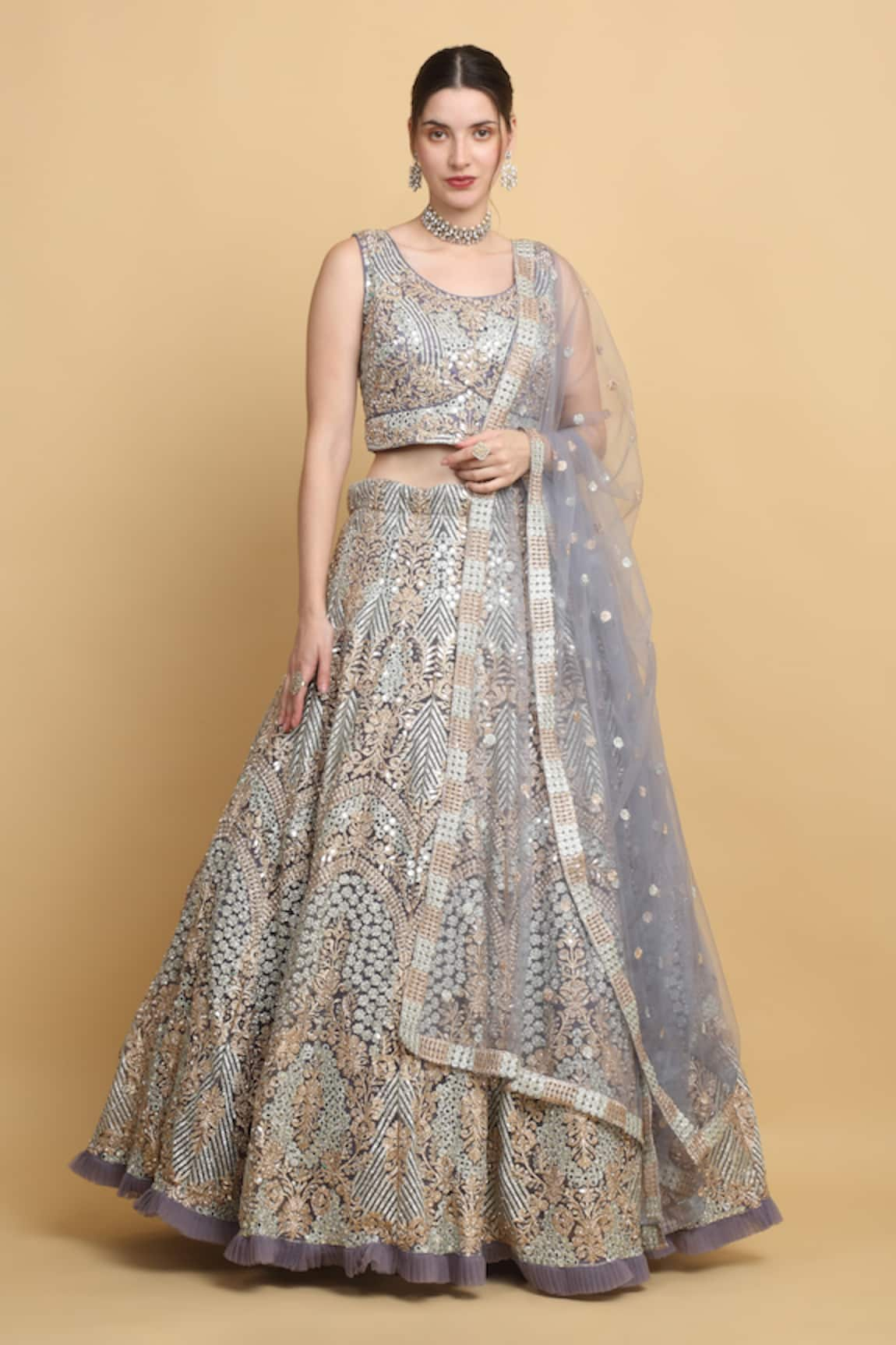 Aham-Vayam Mayurupwan Zari Embroidered Floral Lehenga Set