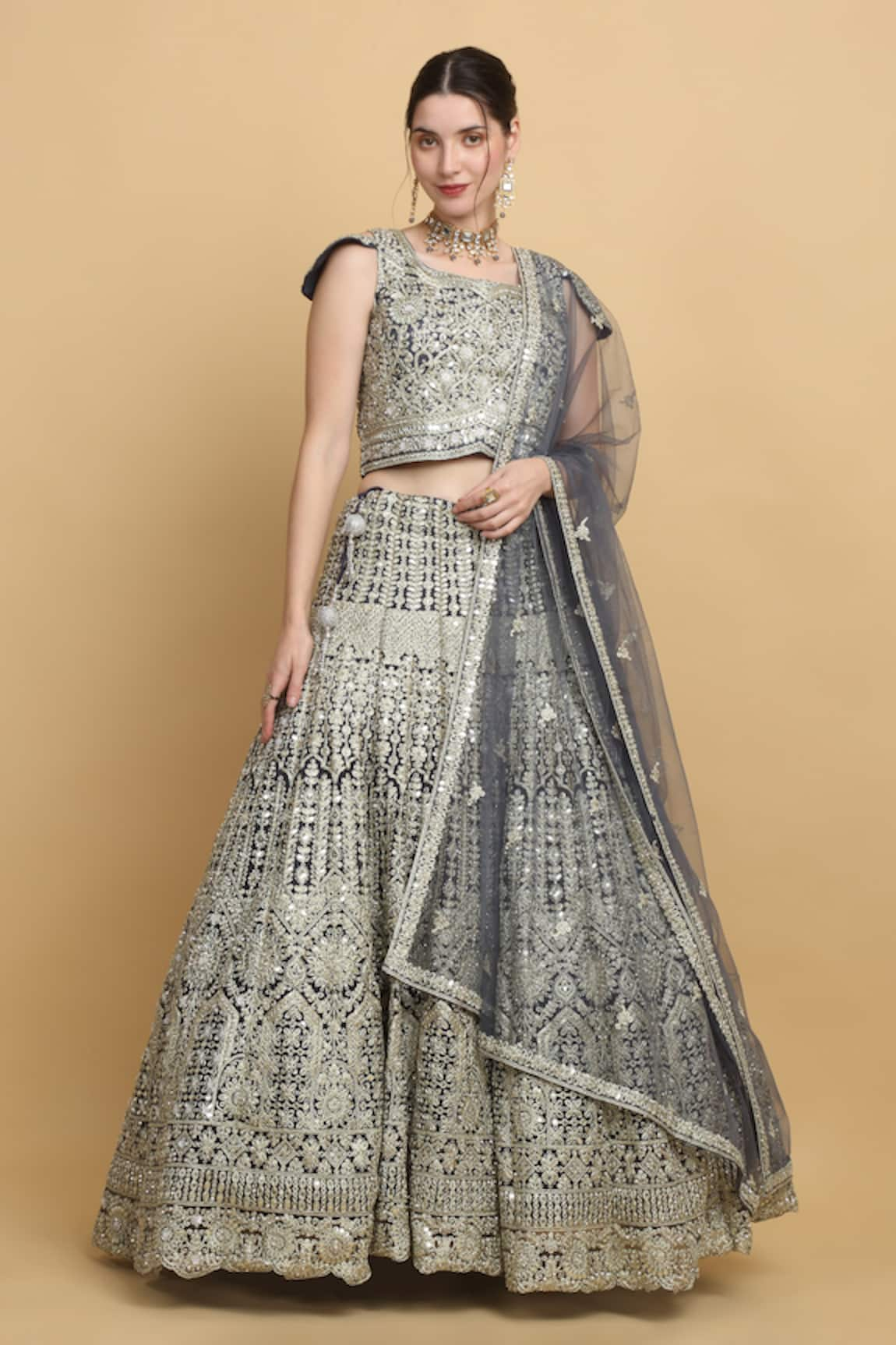 Aham-Vayam Rajwada Floral Zari Embroidered Lehenga Set