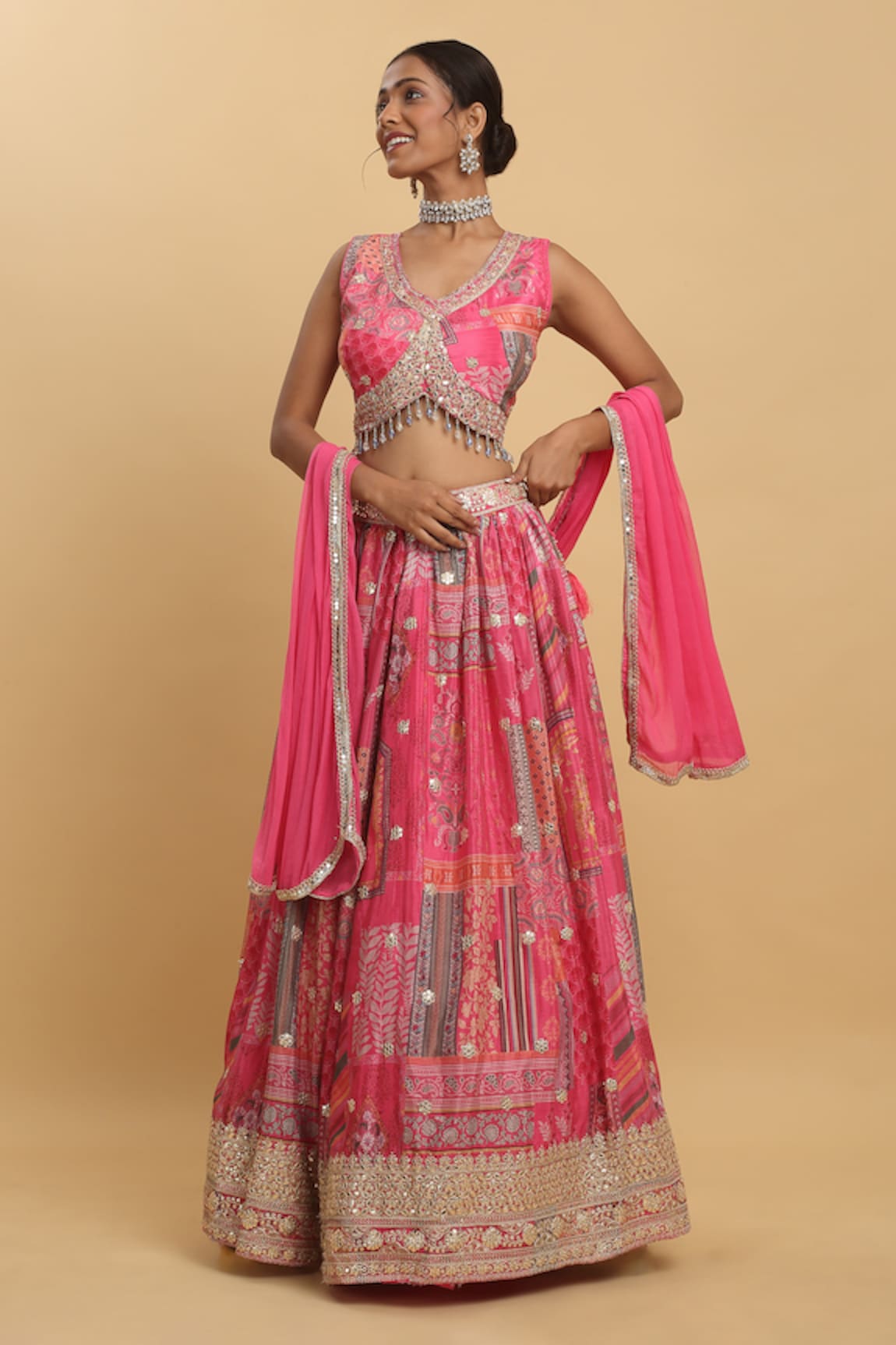 Aham-Vayam Buta Patchwork Printed Lehenga Set