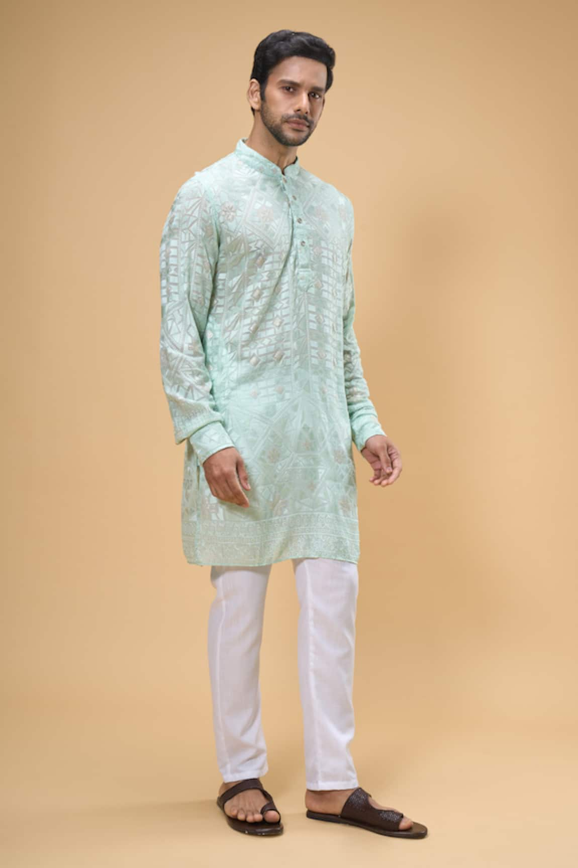 Spring Break Mosaic Blossom Lucknowi Embroidered Kurta With Pant