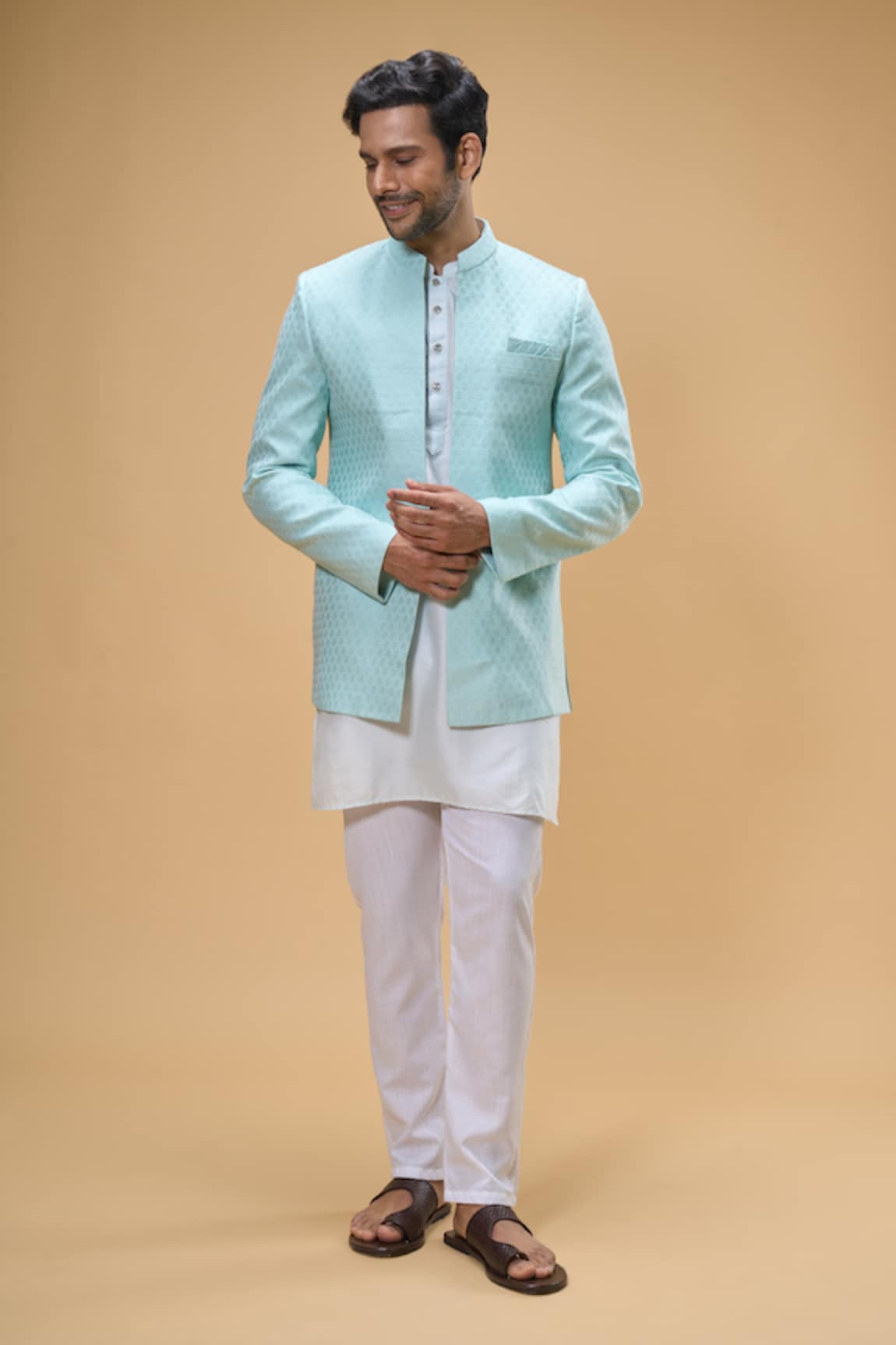 Spring Break Bloom Crest Woven Bundi Kurta Set