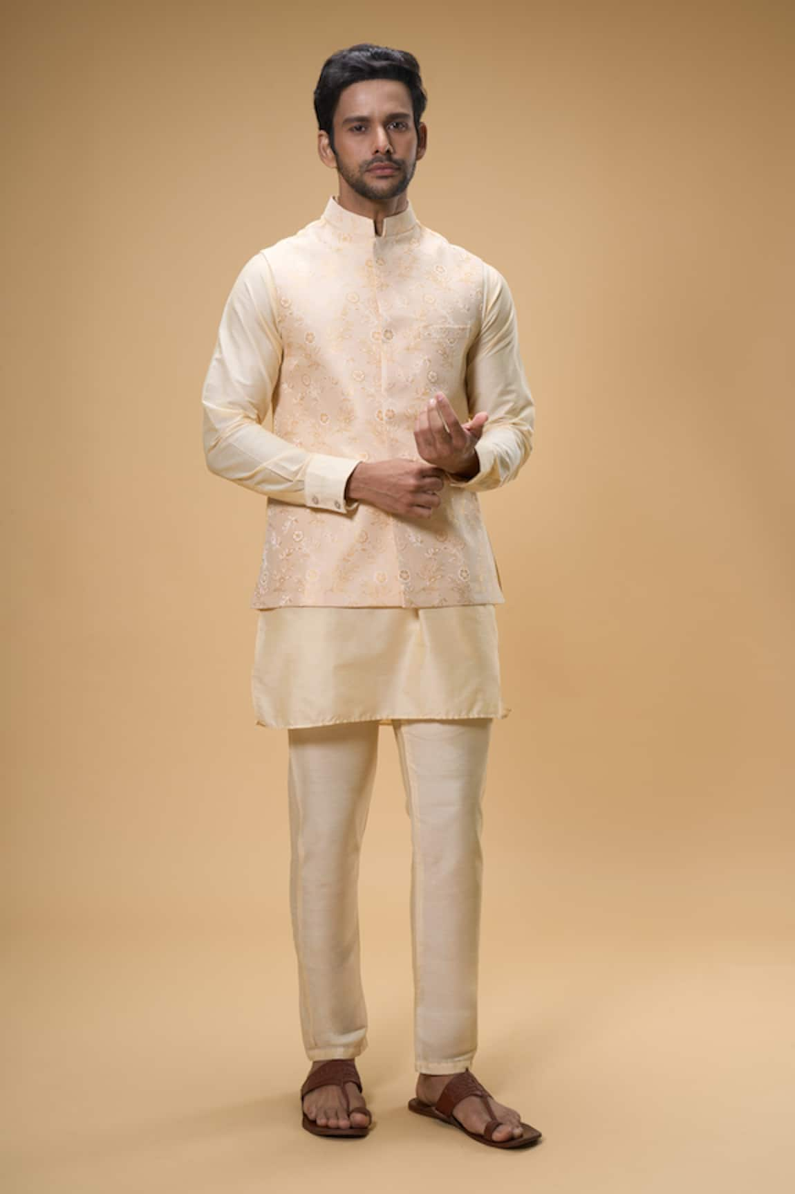 Spring Break Floral Woven Bundi & Kurta Set