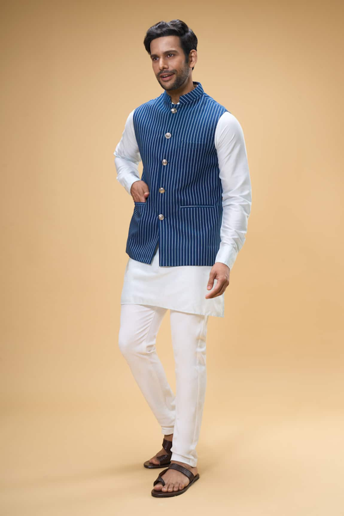 Spring Break Stripe Woven Nehru Jacket