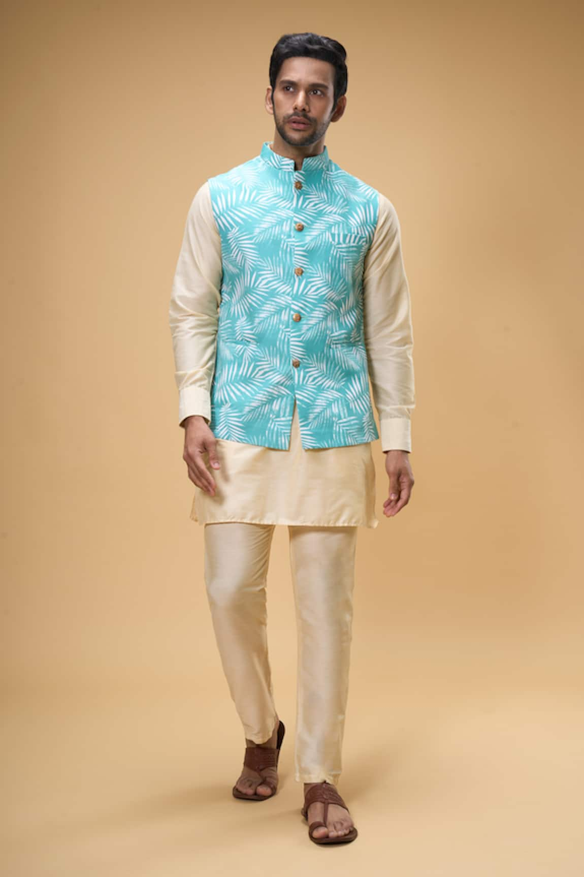 Spring Break Tropical Print Bundi & Kurta Set