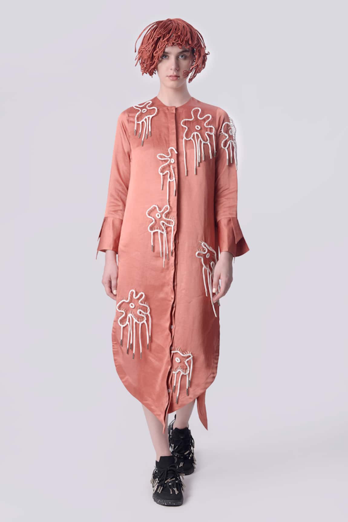 Nitin Bal Chauhan Edge Bead 3D Embellished Assymetric Shirt Dress
