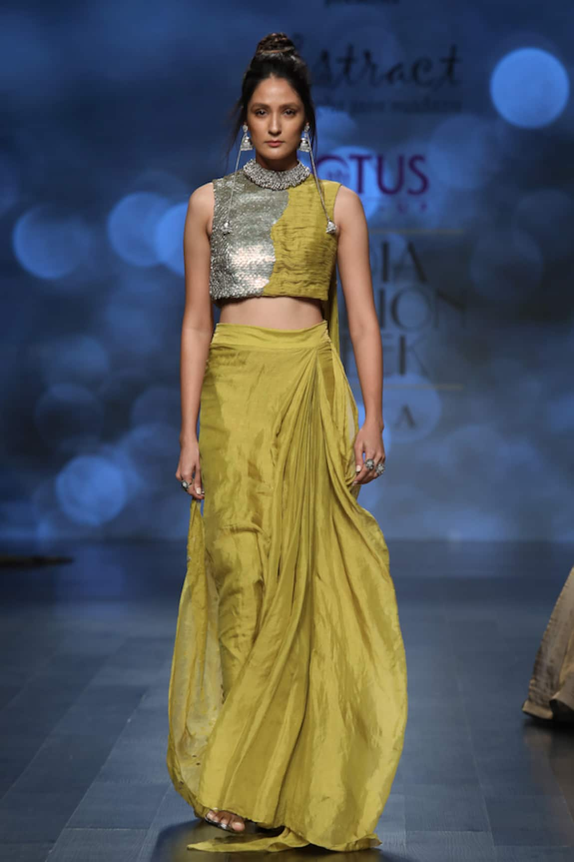 ABSTRACT BY MEGHA JAIN MADAAN Ruched Embroidered Top With Draped Skirt