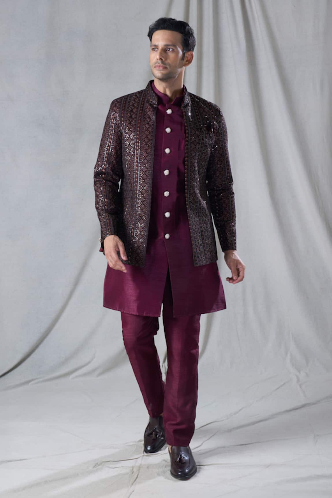 Arihant Rai Sinha Geometric Sequin Embroidered Jacket & Kurta Set