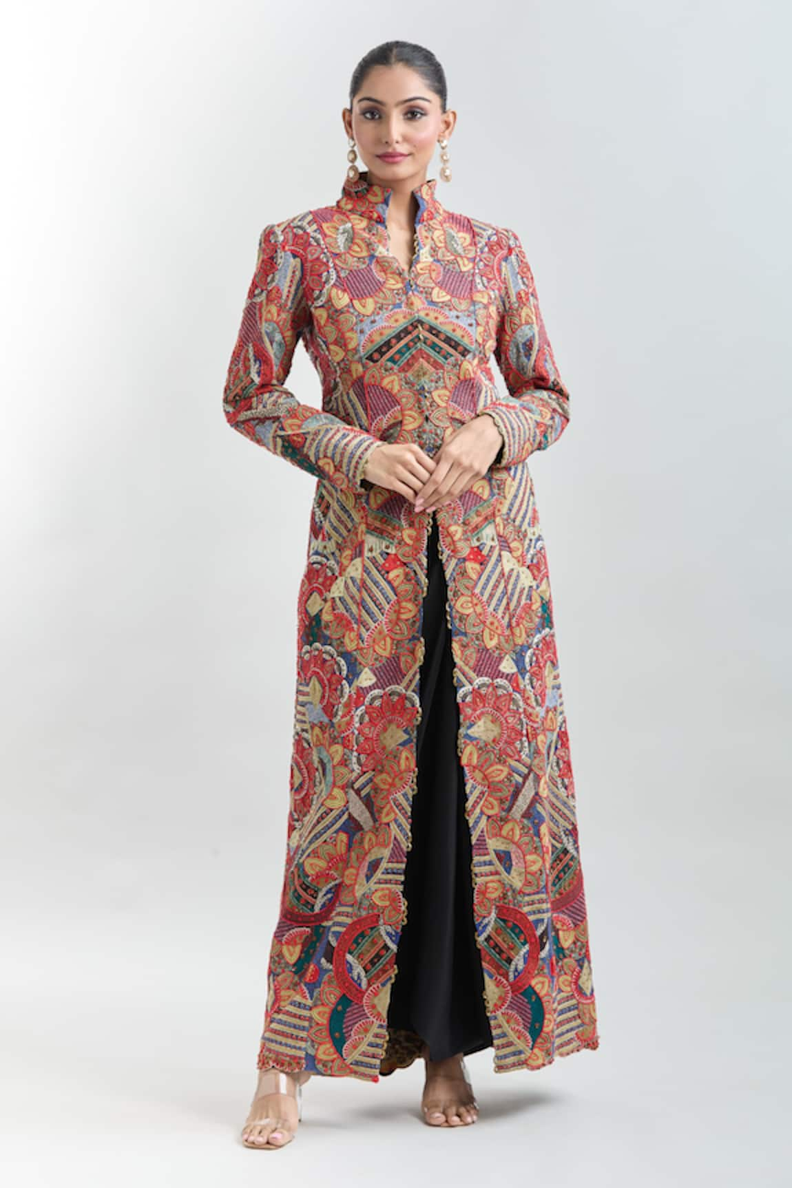 Anamika Khanna Embroidered Jacket Kurta & Draped Skirt Set