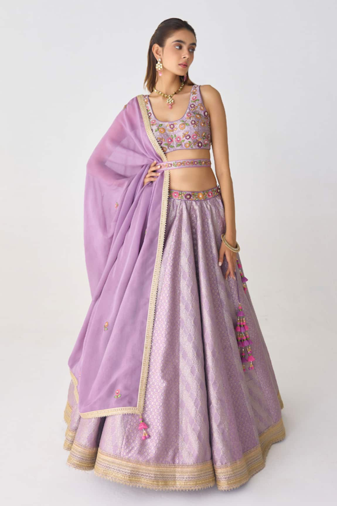 Shyam Narayan Prasad Mughal Floral Woven Lehenga Set