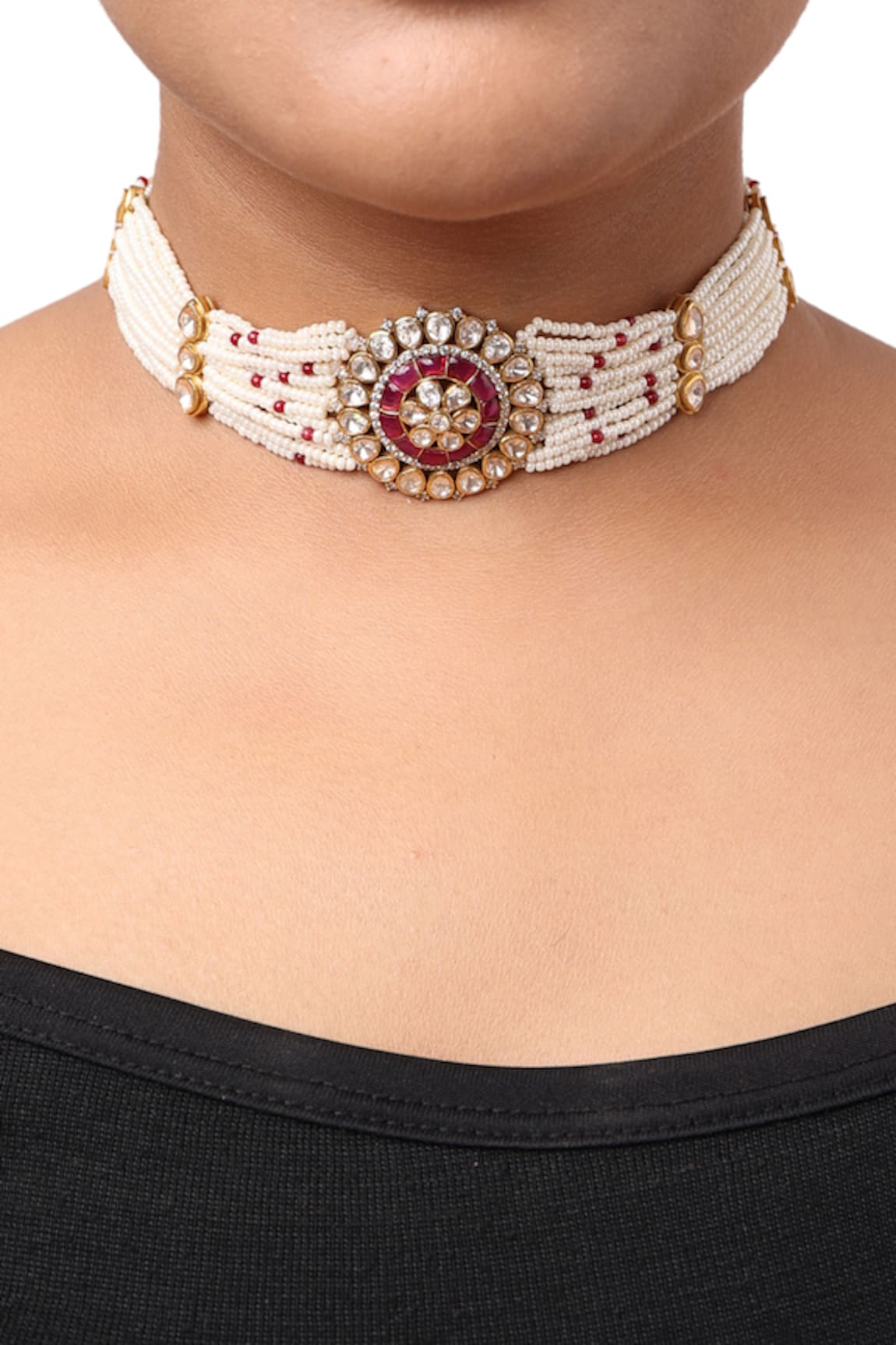 Sica Jewellery Polki Stone Embellished Multistrand Choker Necklace