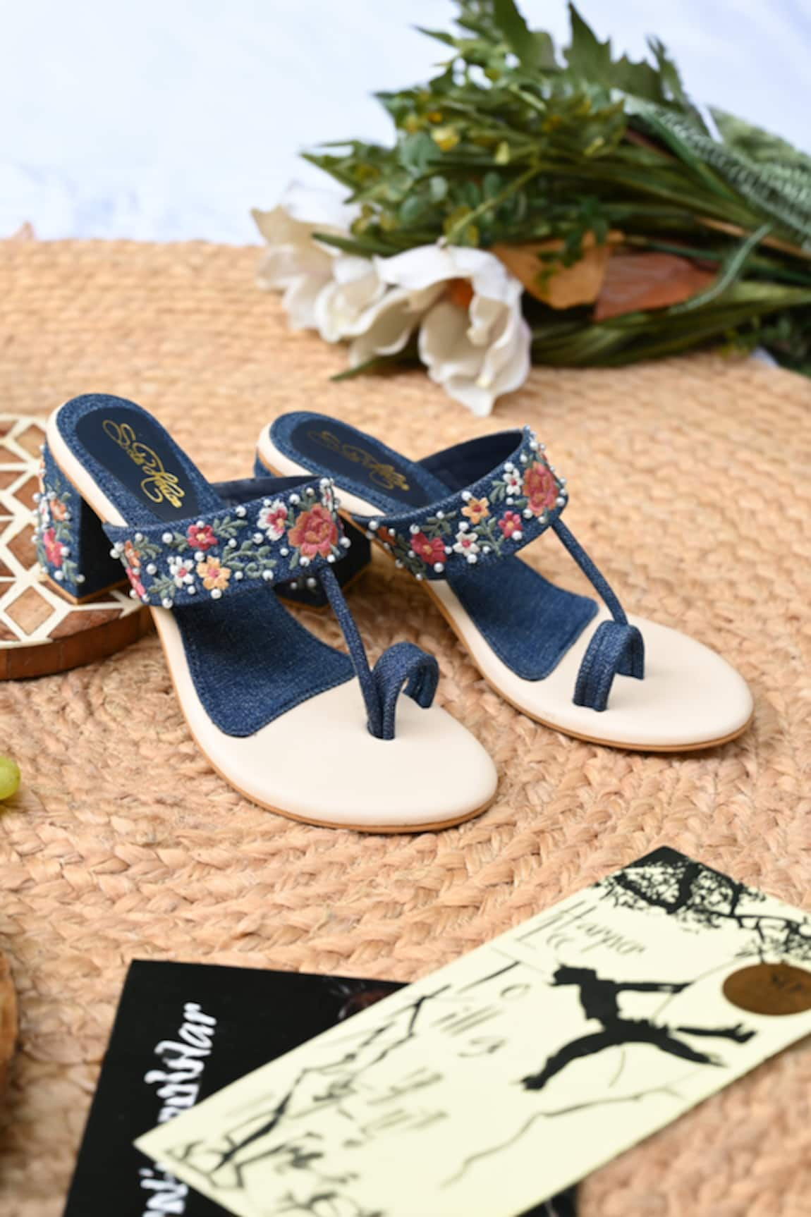 Sole House Embroidered Strap Kolhapuri Block Heels