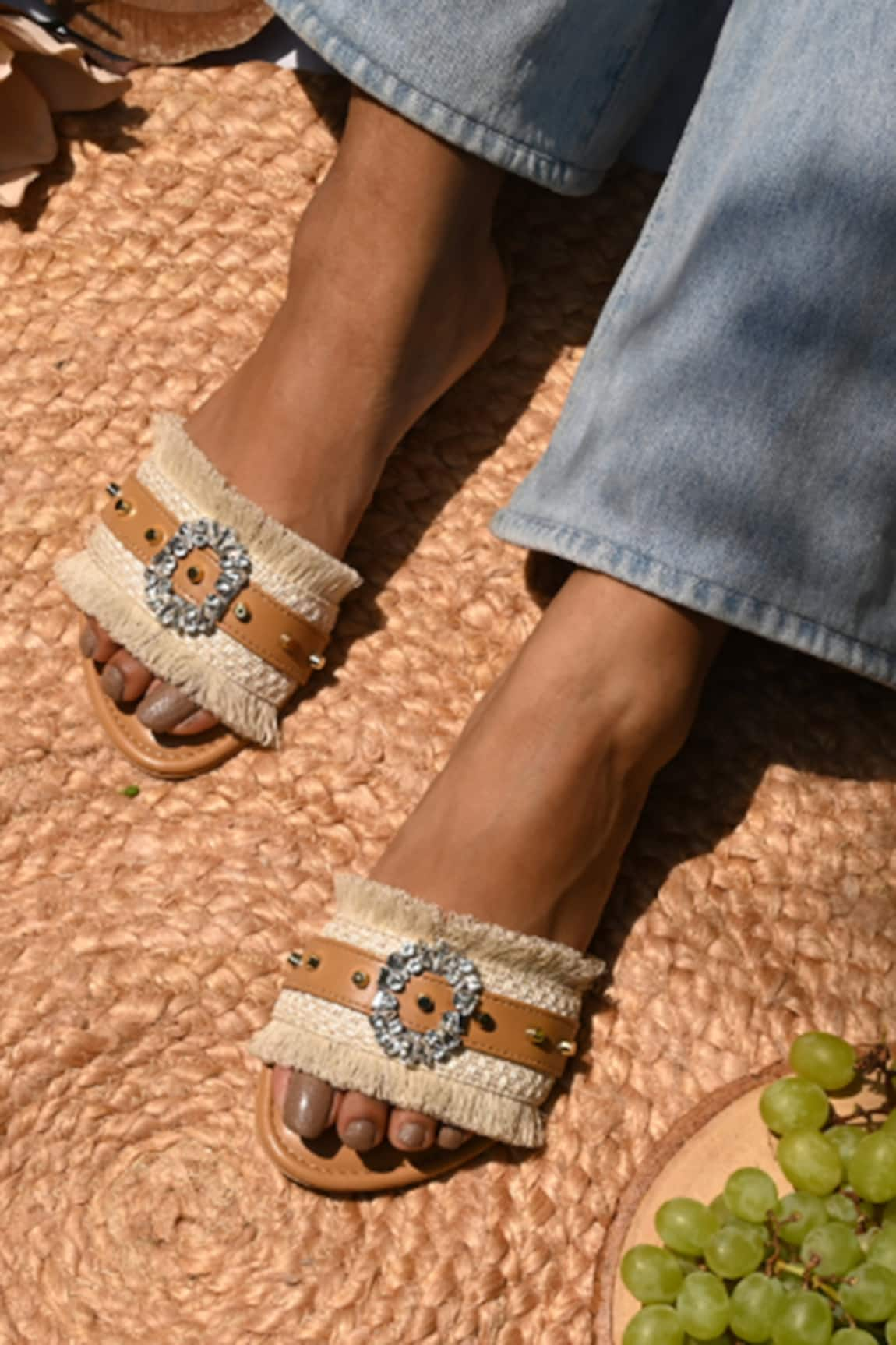 Sole House Jute Embellished Strap Flats