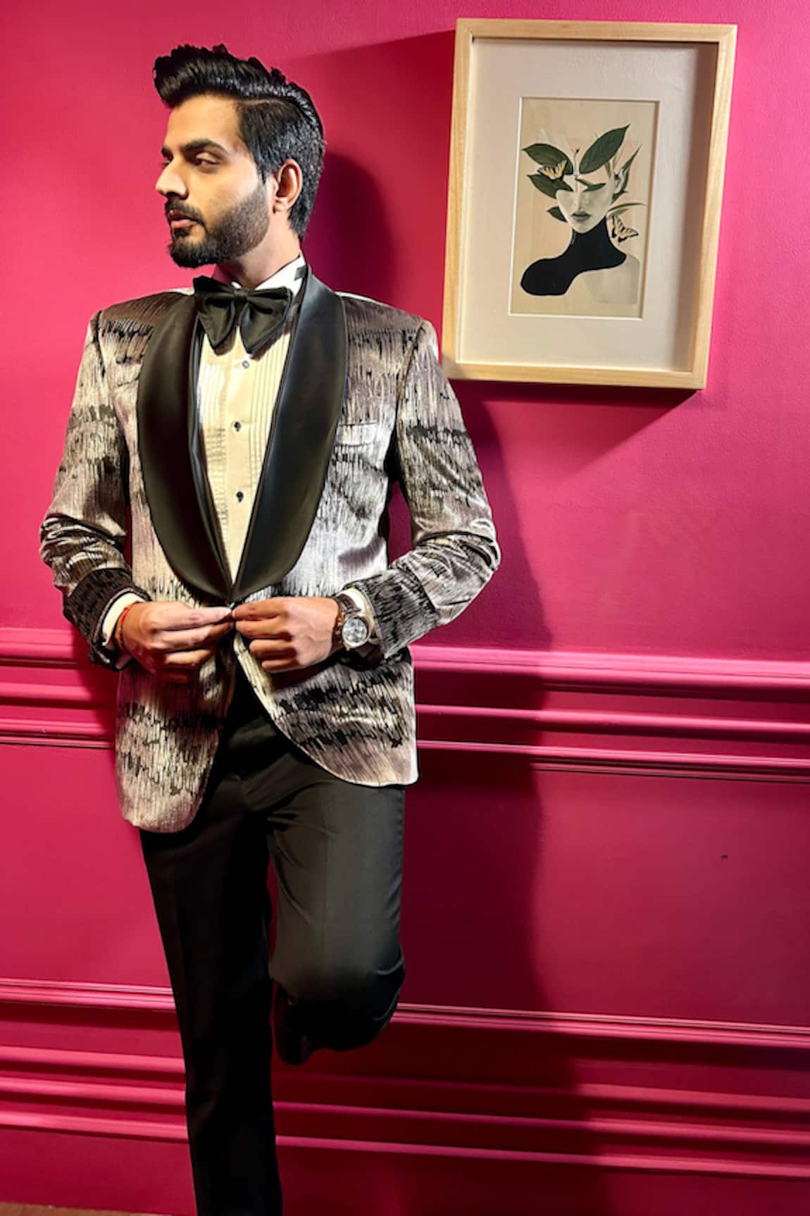 The House Of Diwans Velvet Shimmer Gradient Pattern Tuxedo Trouser Set