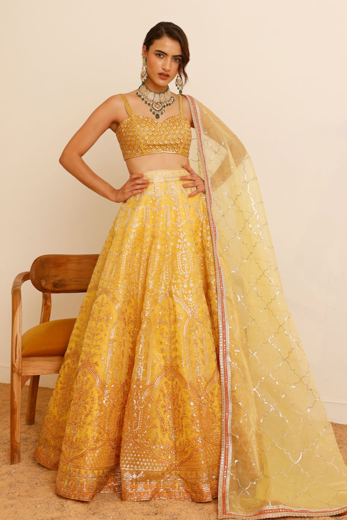 Studio Iris India Daffodil Floral Thread Embroidered Lehenga Set