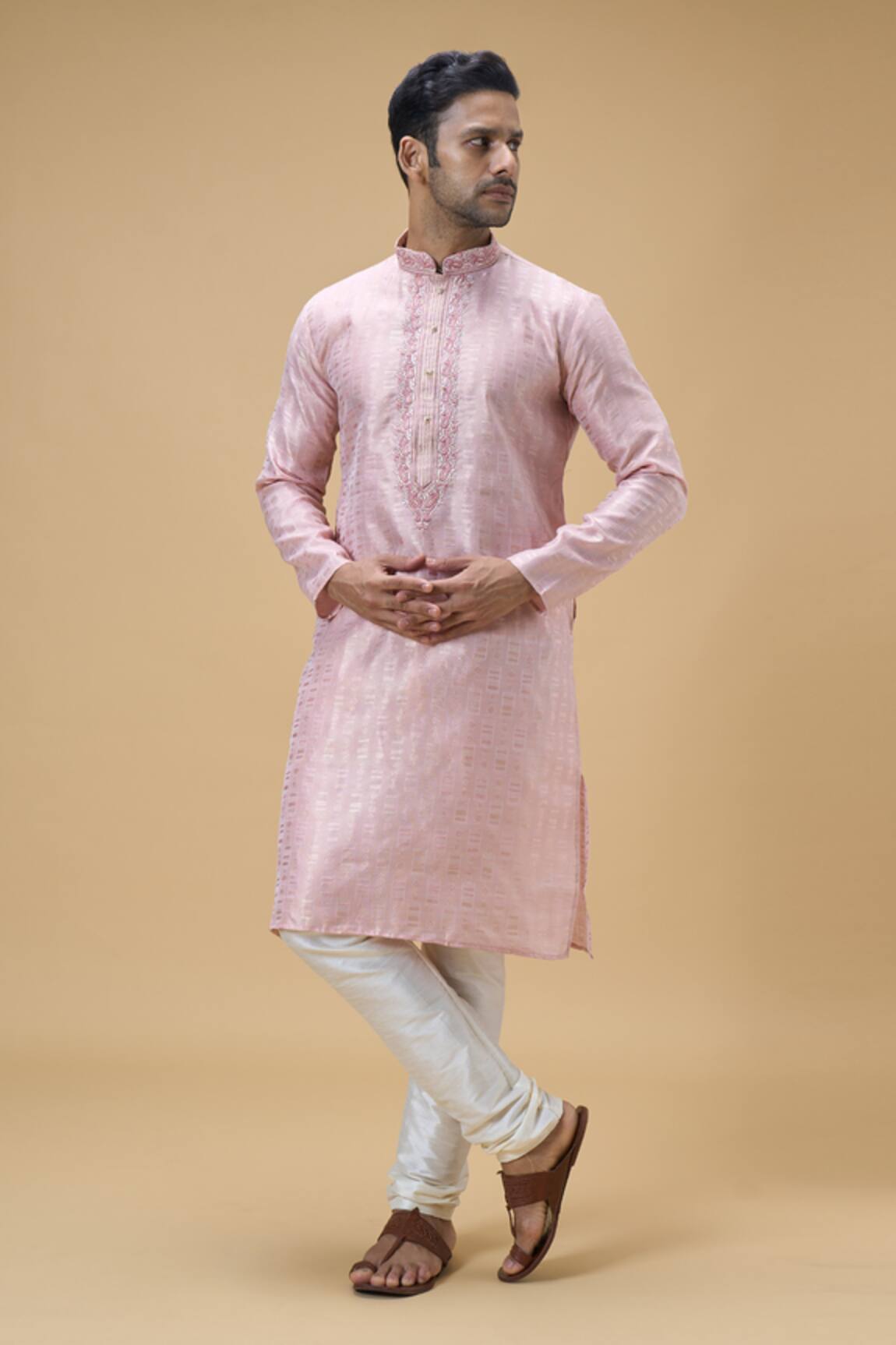 Arihant Rai Sinha Tonal Paisley Embroidered Placket Kurta 