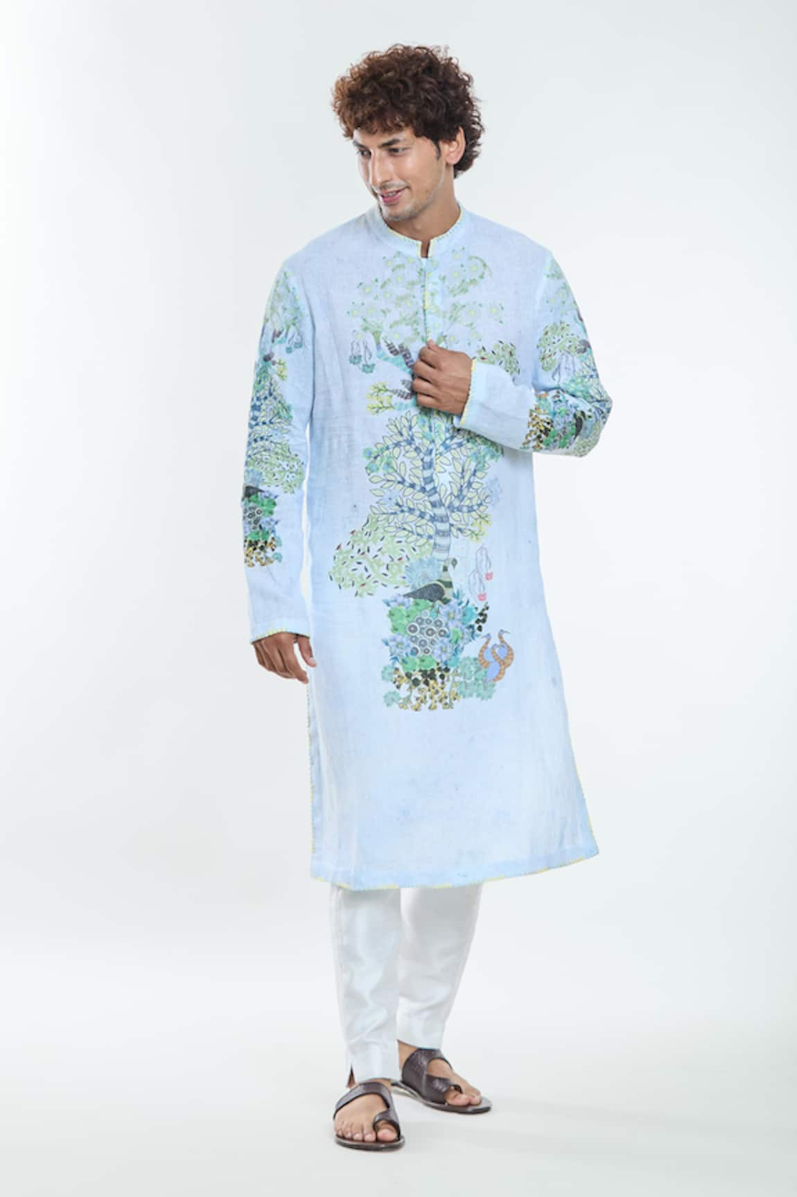 Anamika Khanna Botanic Print Linen Kurta