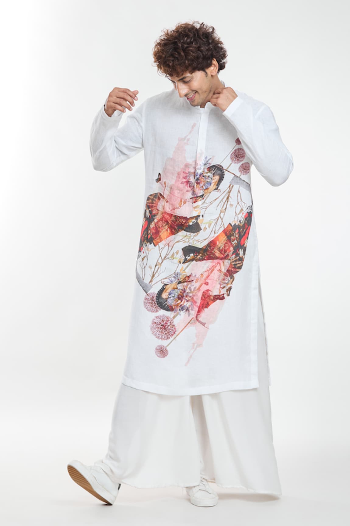 Anamika Khanna Linen Artwork Print Kurta