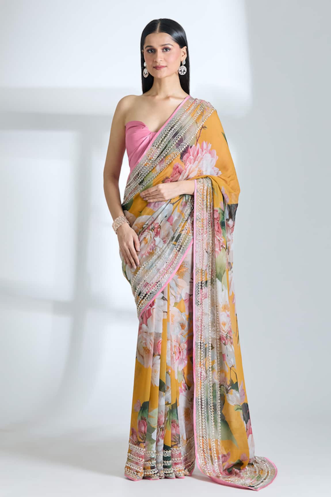 Anushree Reddy Floral Print Saree With Unstitched Blouse Piece