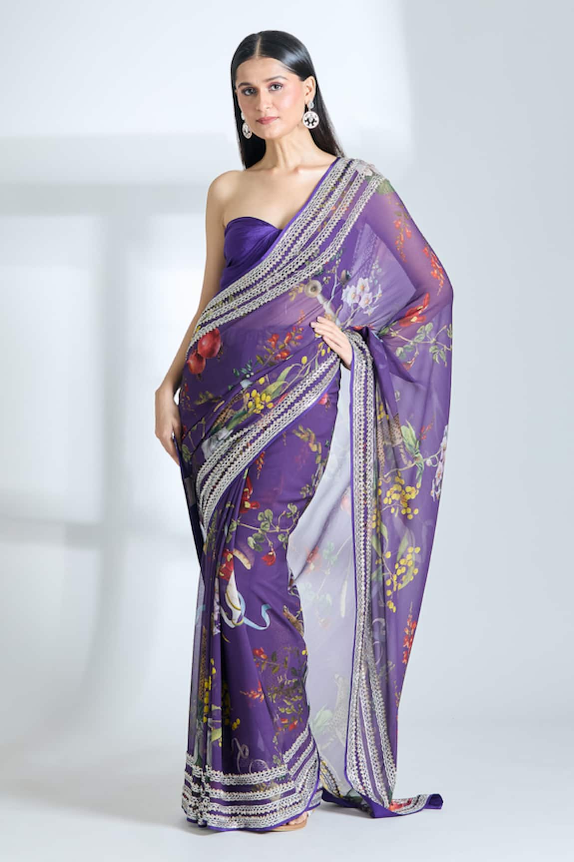 Anushree Reddy Floral Print Saree With Unstitched Blouse Piece