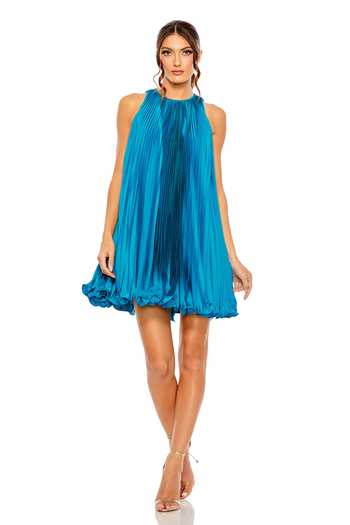 Mac Duggal Solid Pleated Short Dress 