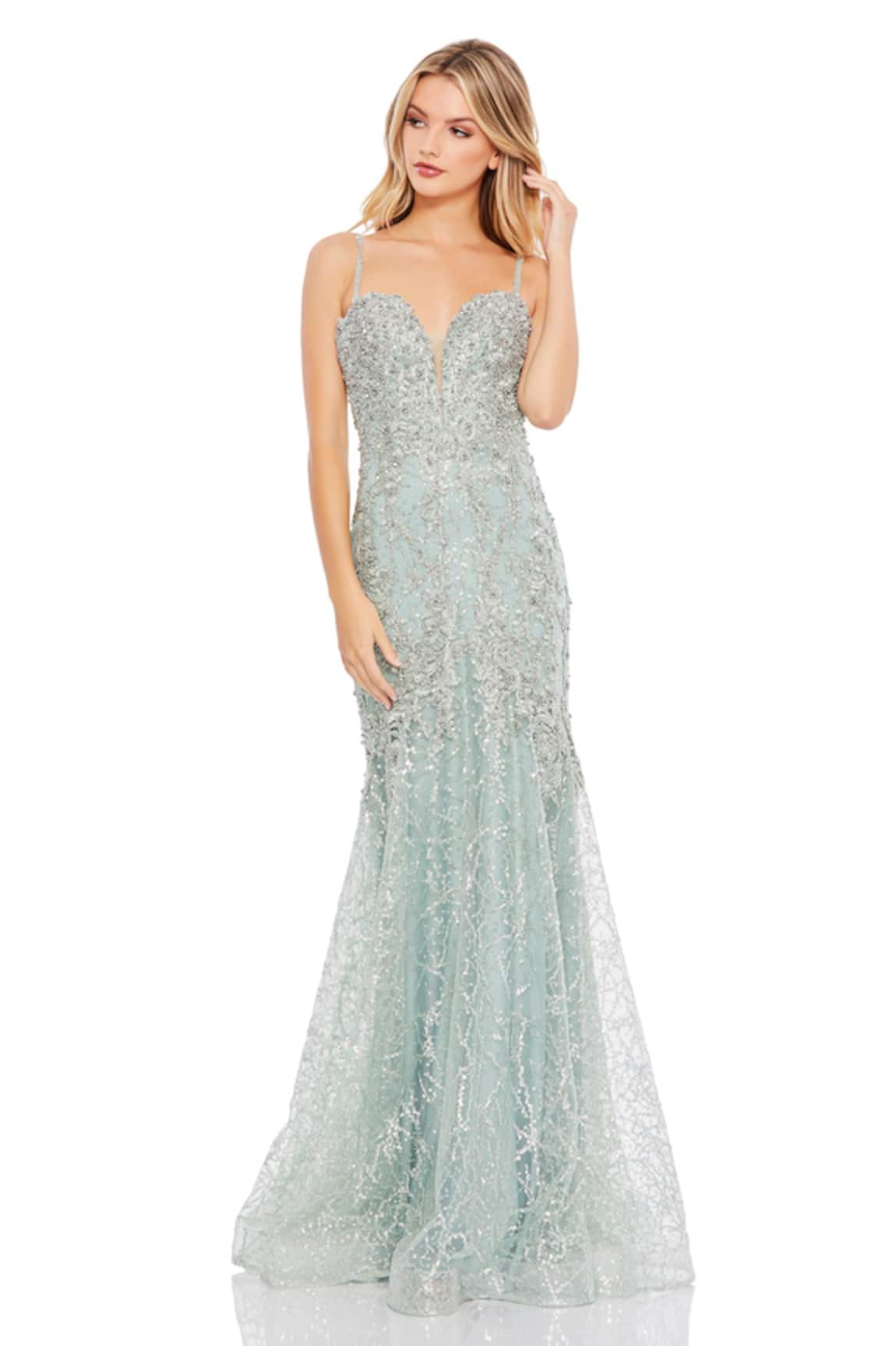 Mac Duggal Floral & Sequins Embroidered Gown 