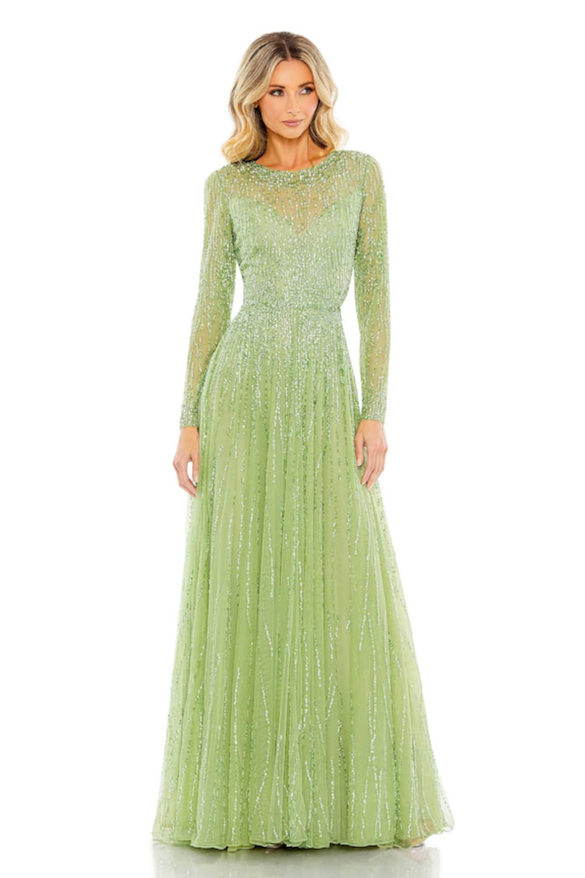 Mac Duggal Peridot Sequin Wave Embroidered Gown