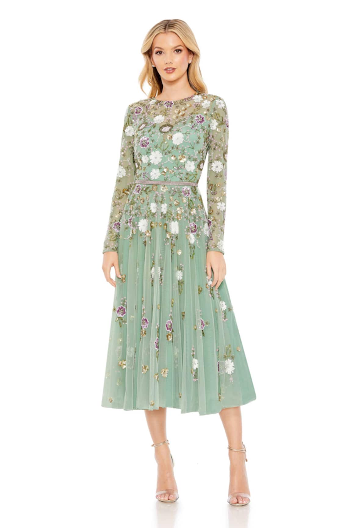Mac Duggal Soft Girl Wonderland Embroidered Midi Dress