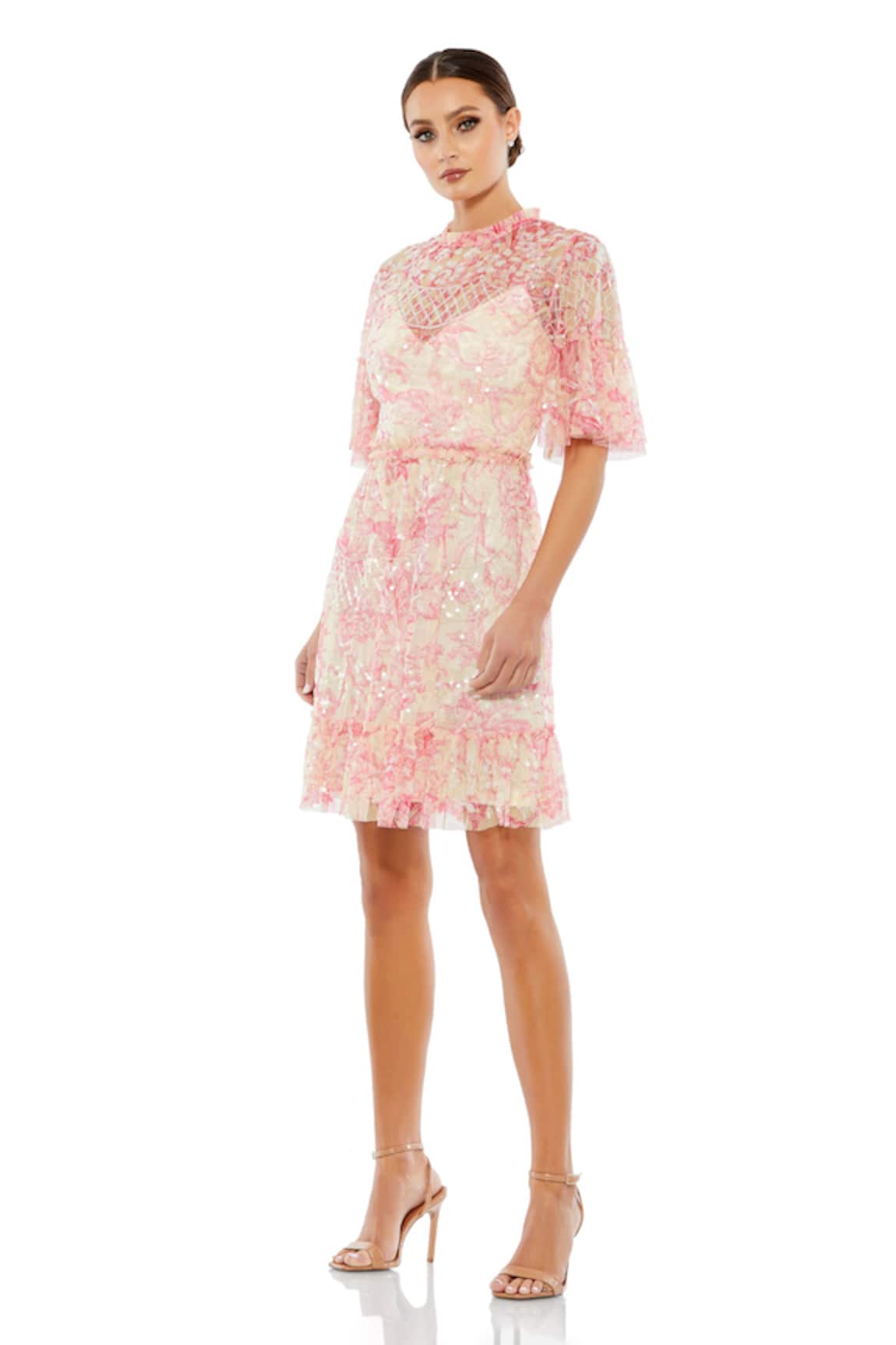 Mac Duggal Florence Print Sequin Embellished Dress