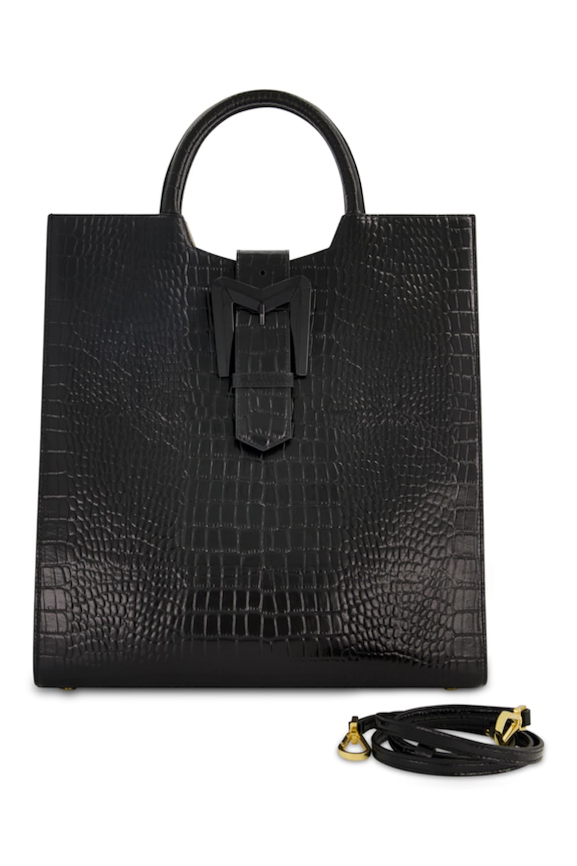 Mac Duggal Leather Crocodile Embossed Shopper Bag