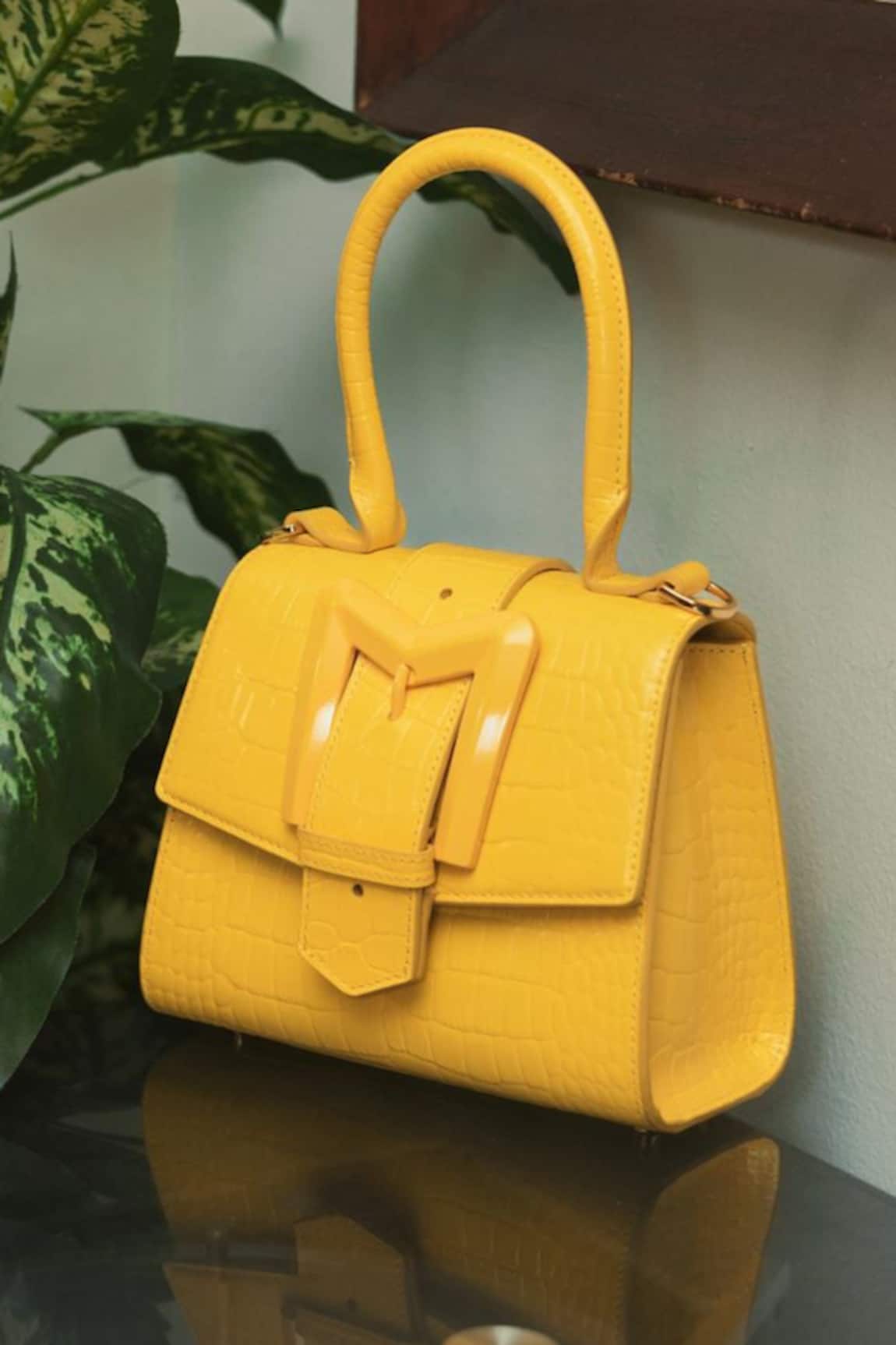 Mac Duggal Leather Embossed Top Handle Mini Bag