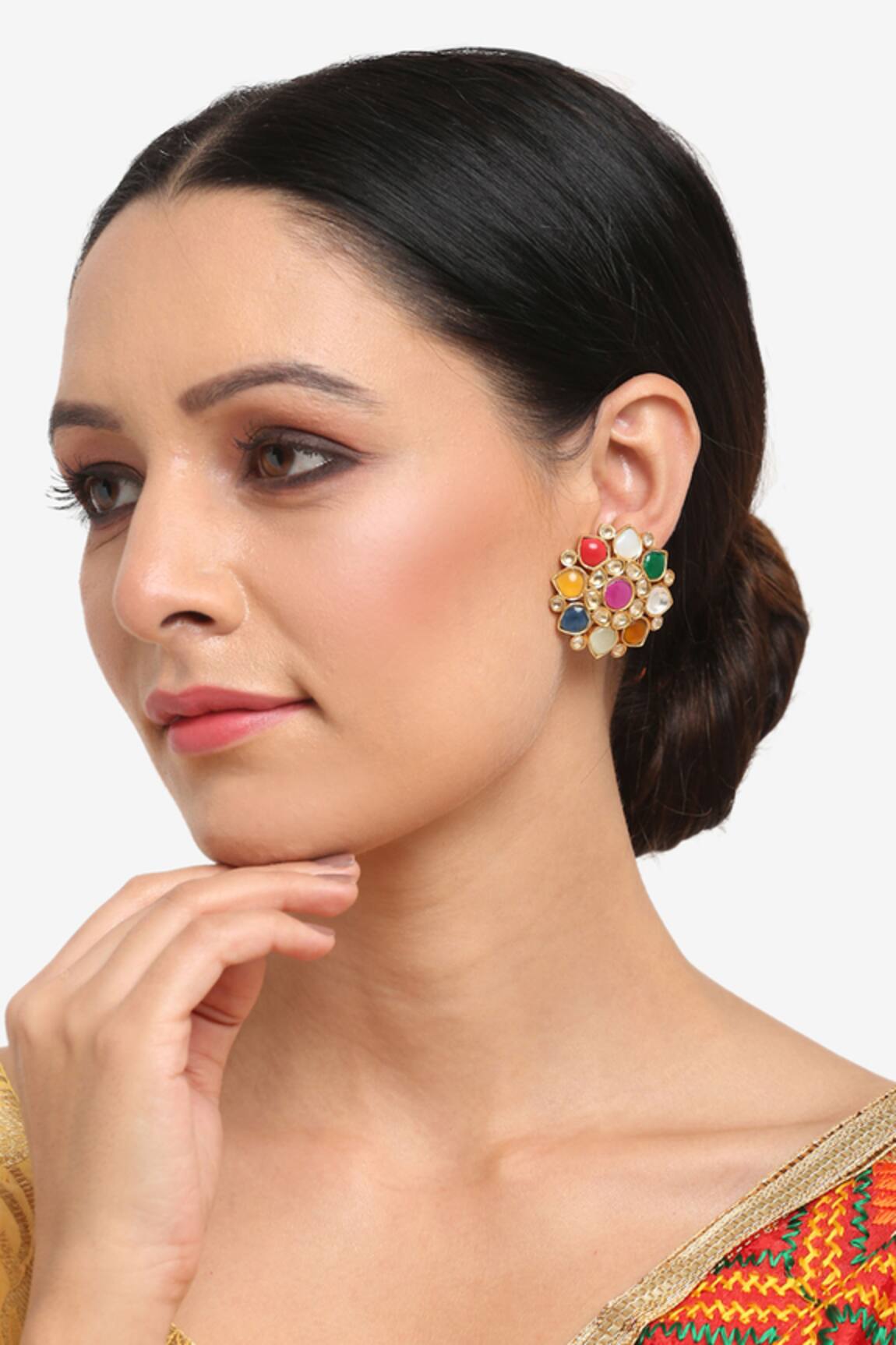 Ruby Raang Floral Carved Stud Earrings