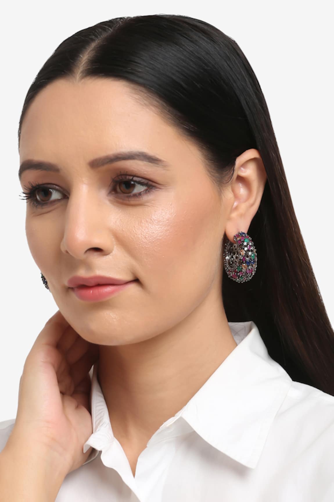 Ruby Raang Stone Embellished Hoops