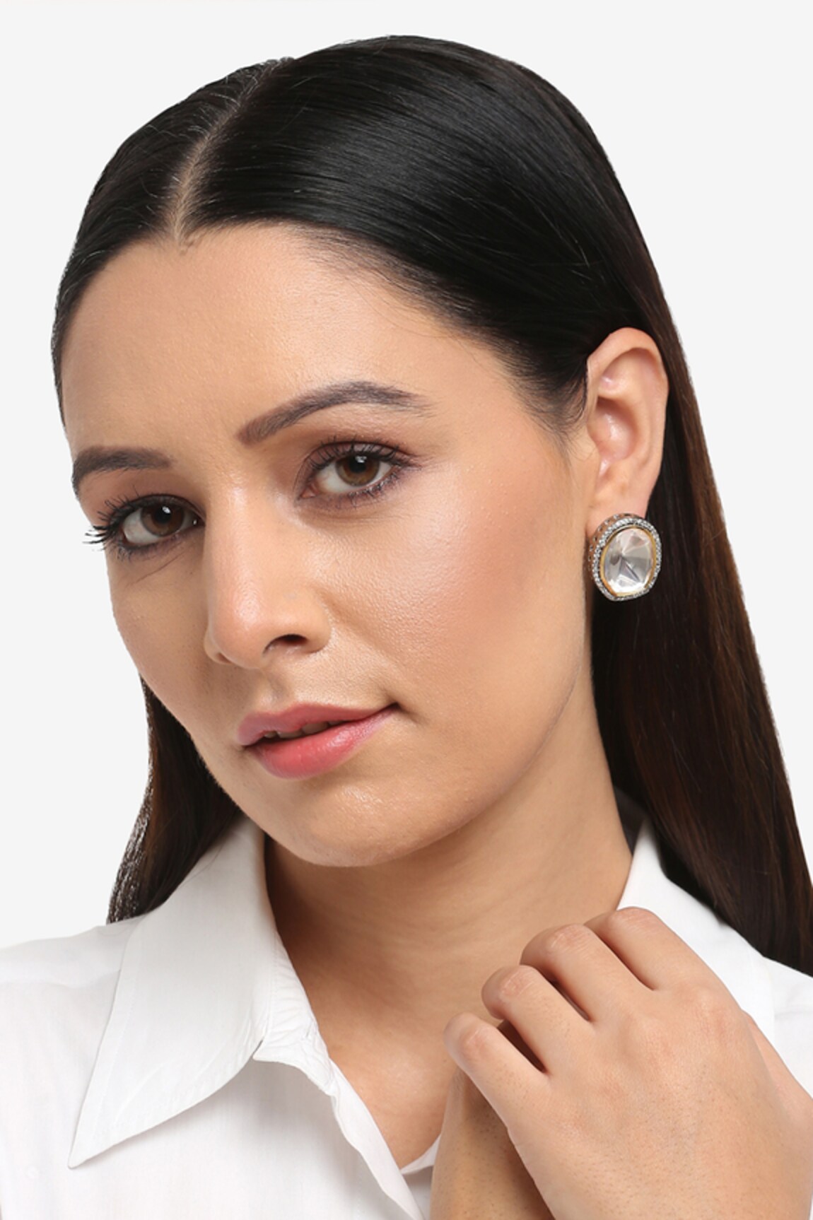 Ruby Raang Kundan Embellished Stud Earrings