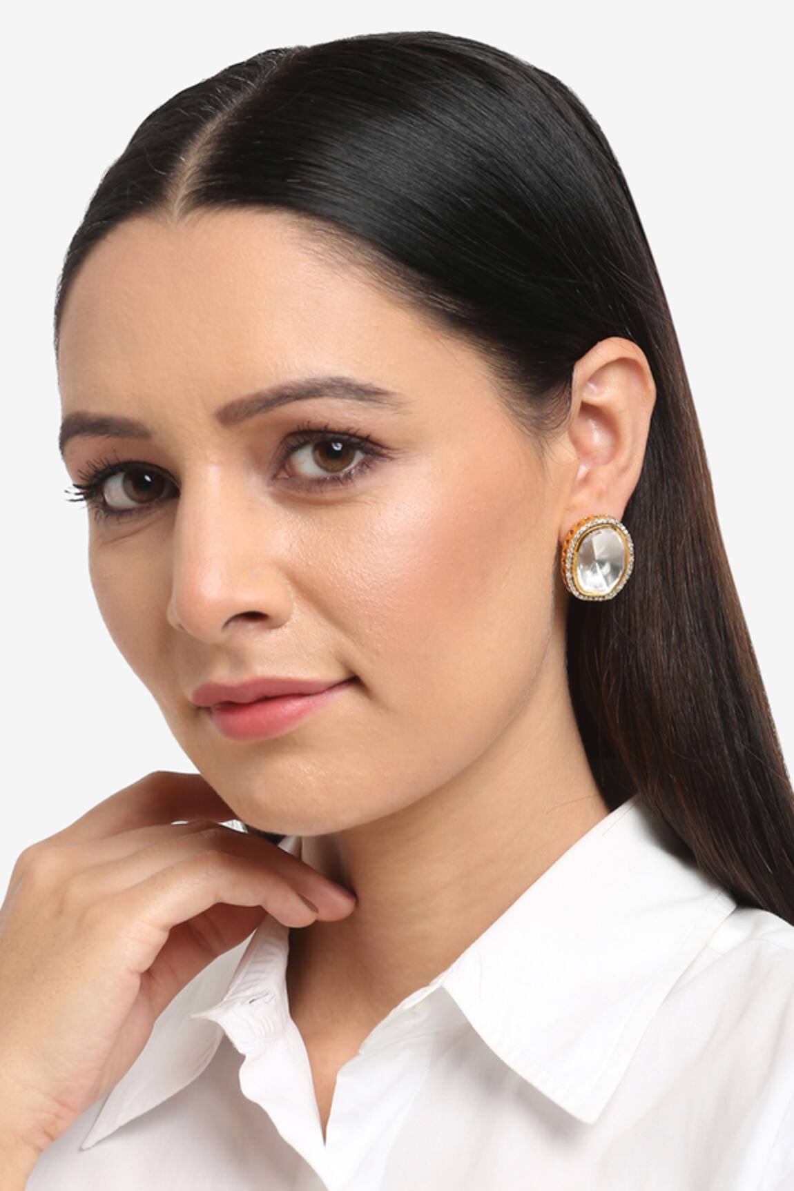 Ruby Raang Geometric Carved Stud Earrings