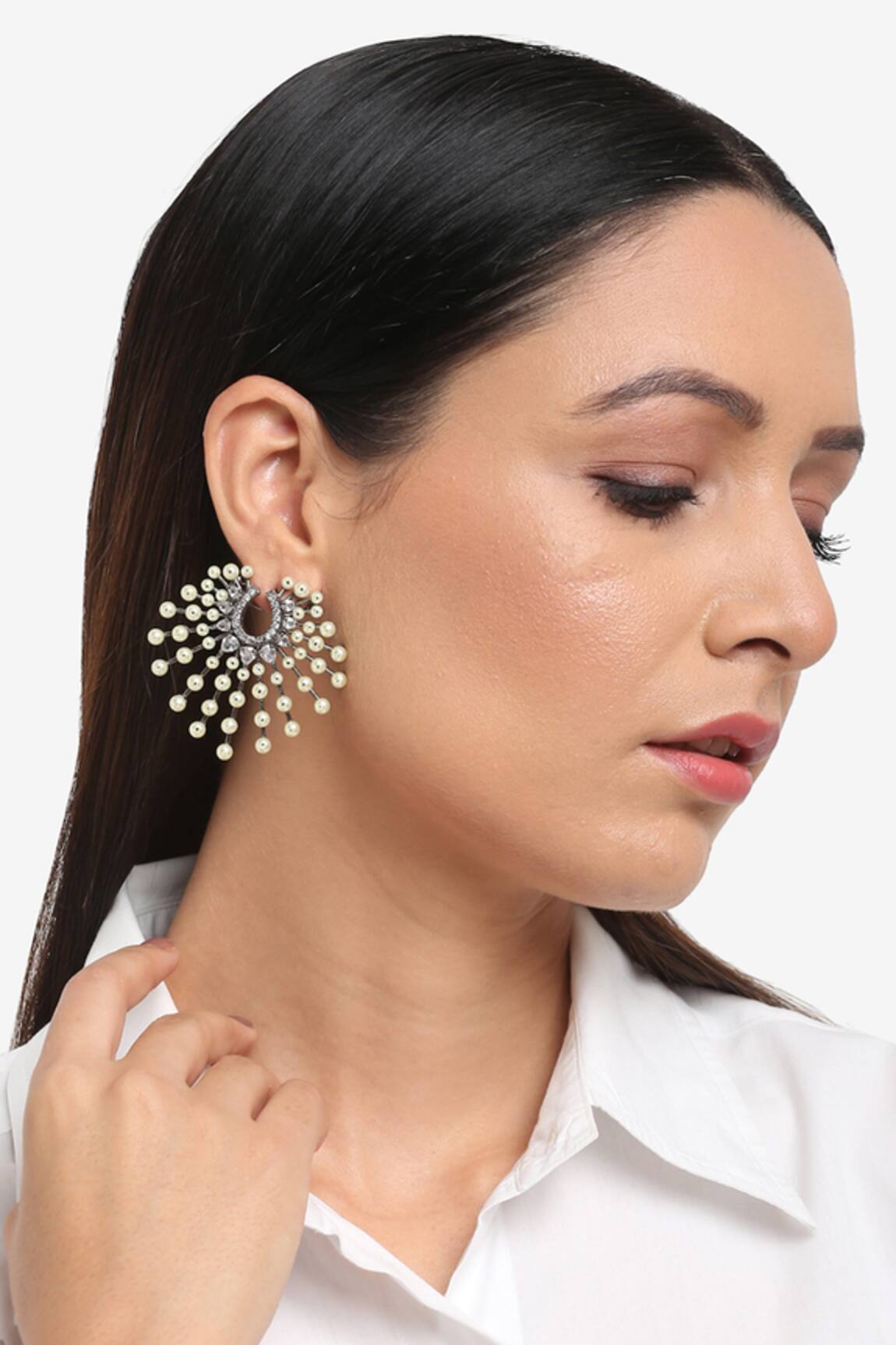 Ruby Raang Pearl Embellished Earrings