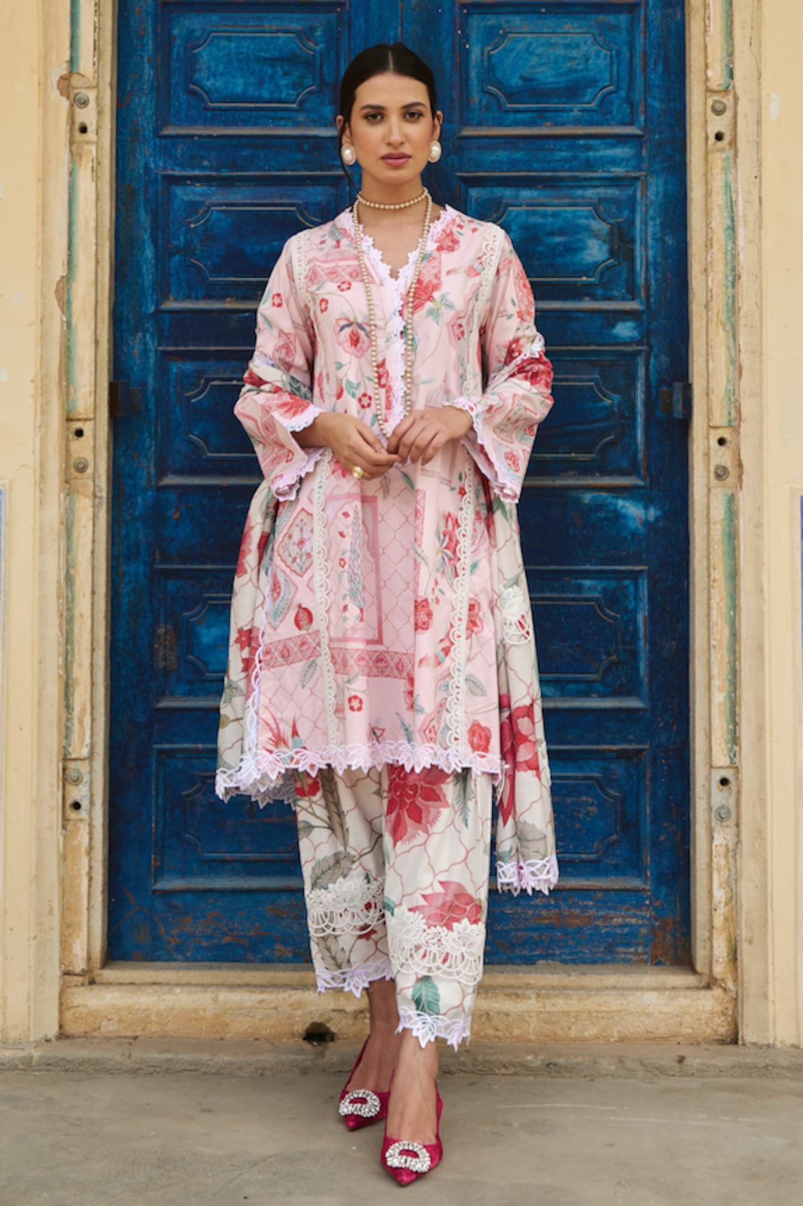 Sage Saga Floral Print Straight Kurta Set