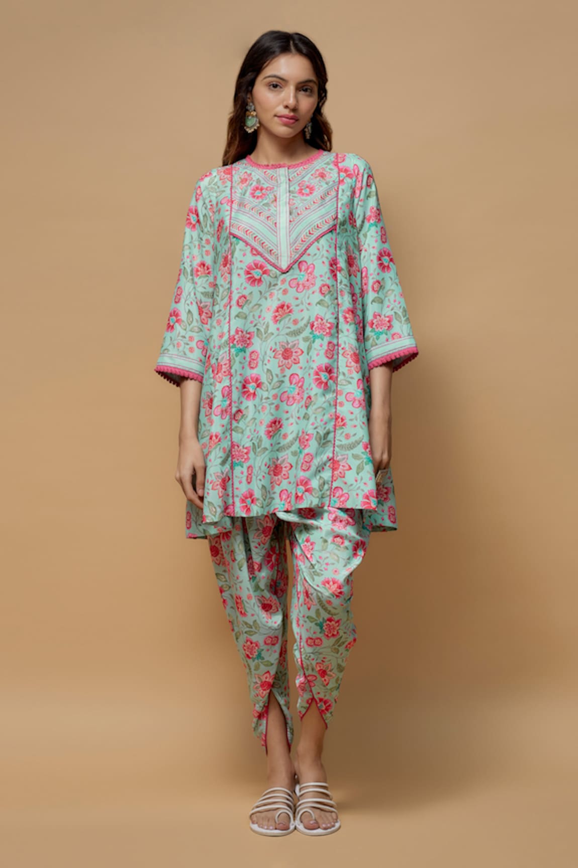 wildflower by krishna Mughal Bloom Print Kurta With Dhoti Pant