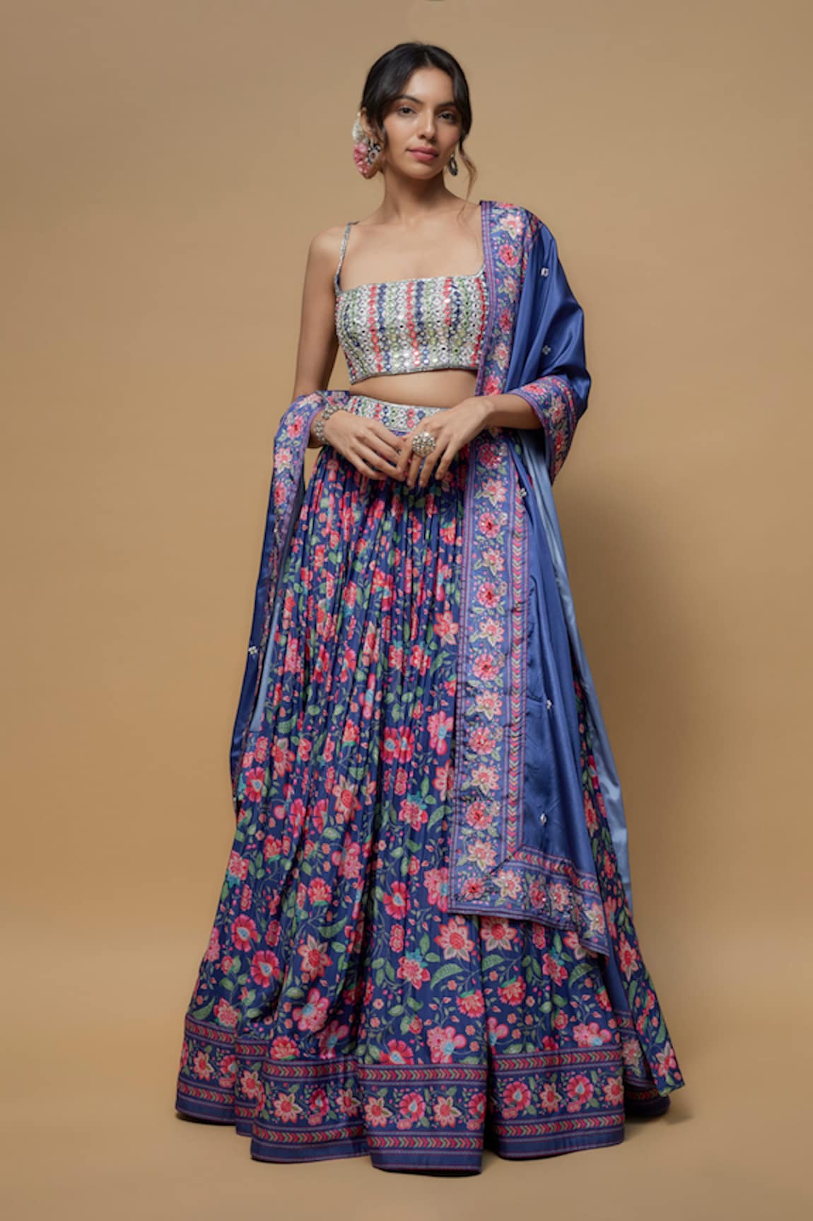 wildflower by krishna Midnight Flora Print Lehenga Set