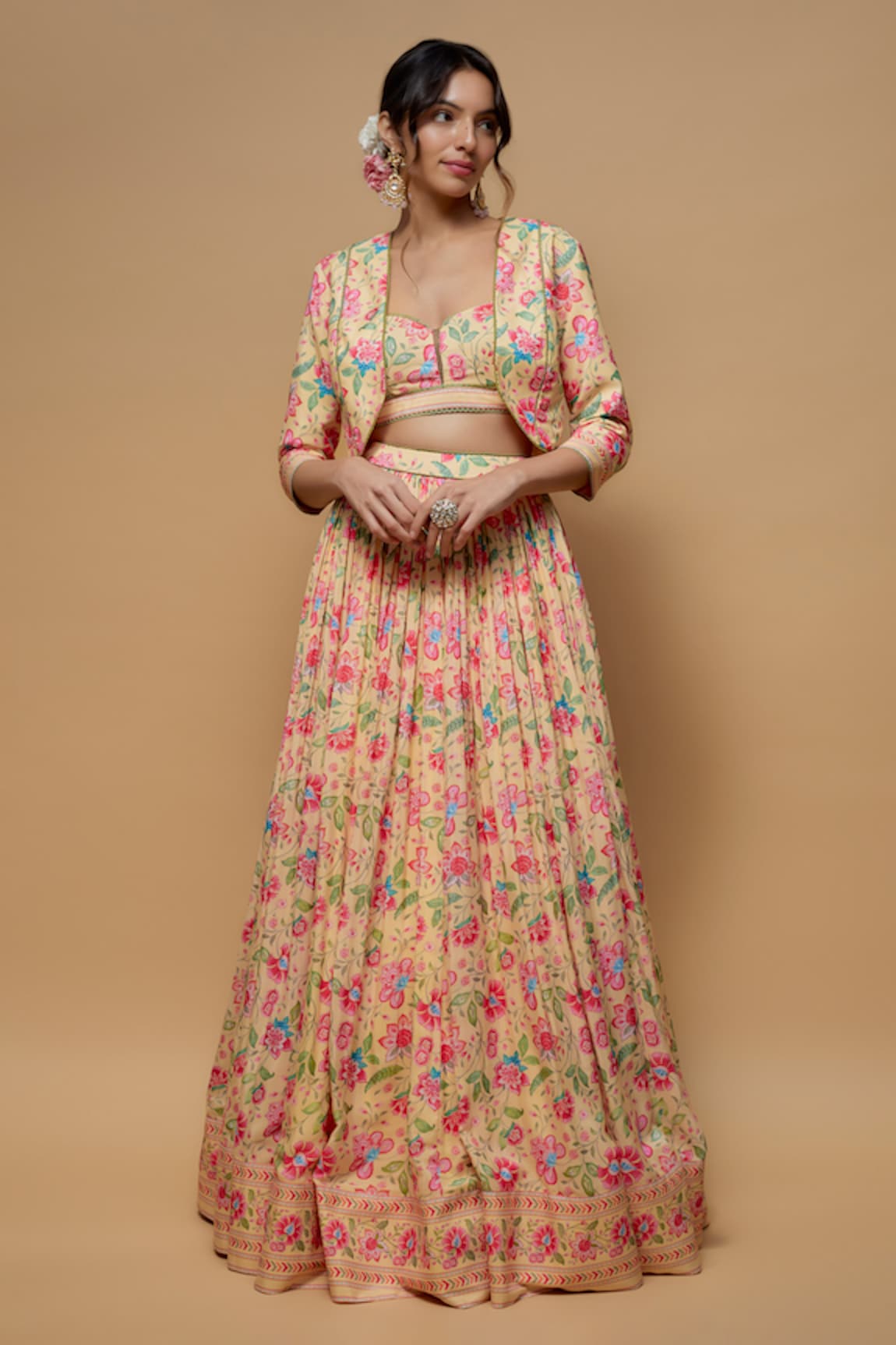 wildflower by krishna Mellow Bloom Print Jacket Lehenga Set